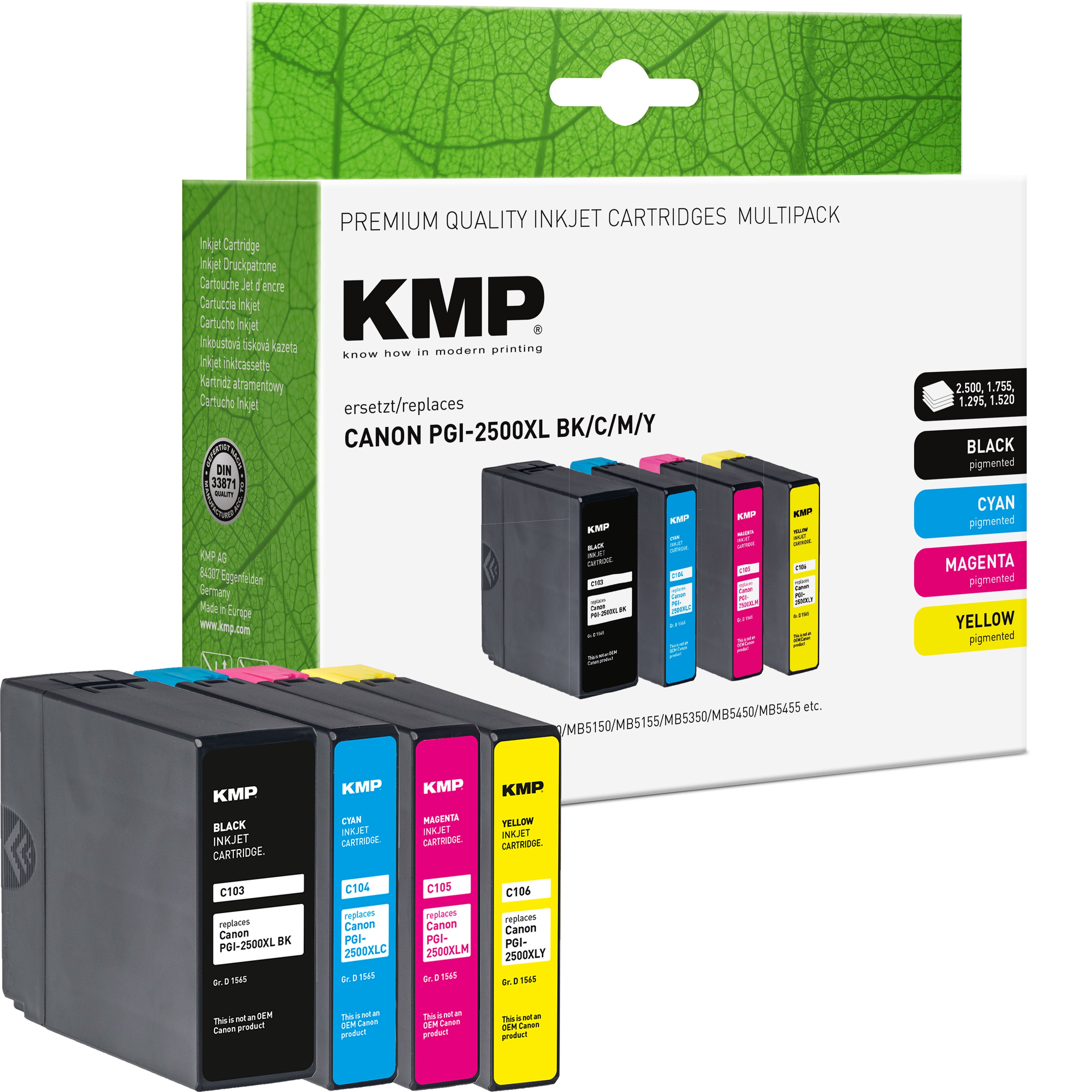 KMP Alternative für Canon PGI2500XLBK Druckerpatrone für Canon Maxify in schwarzer und farbiger Tintenoptik