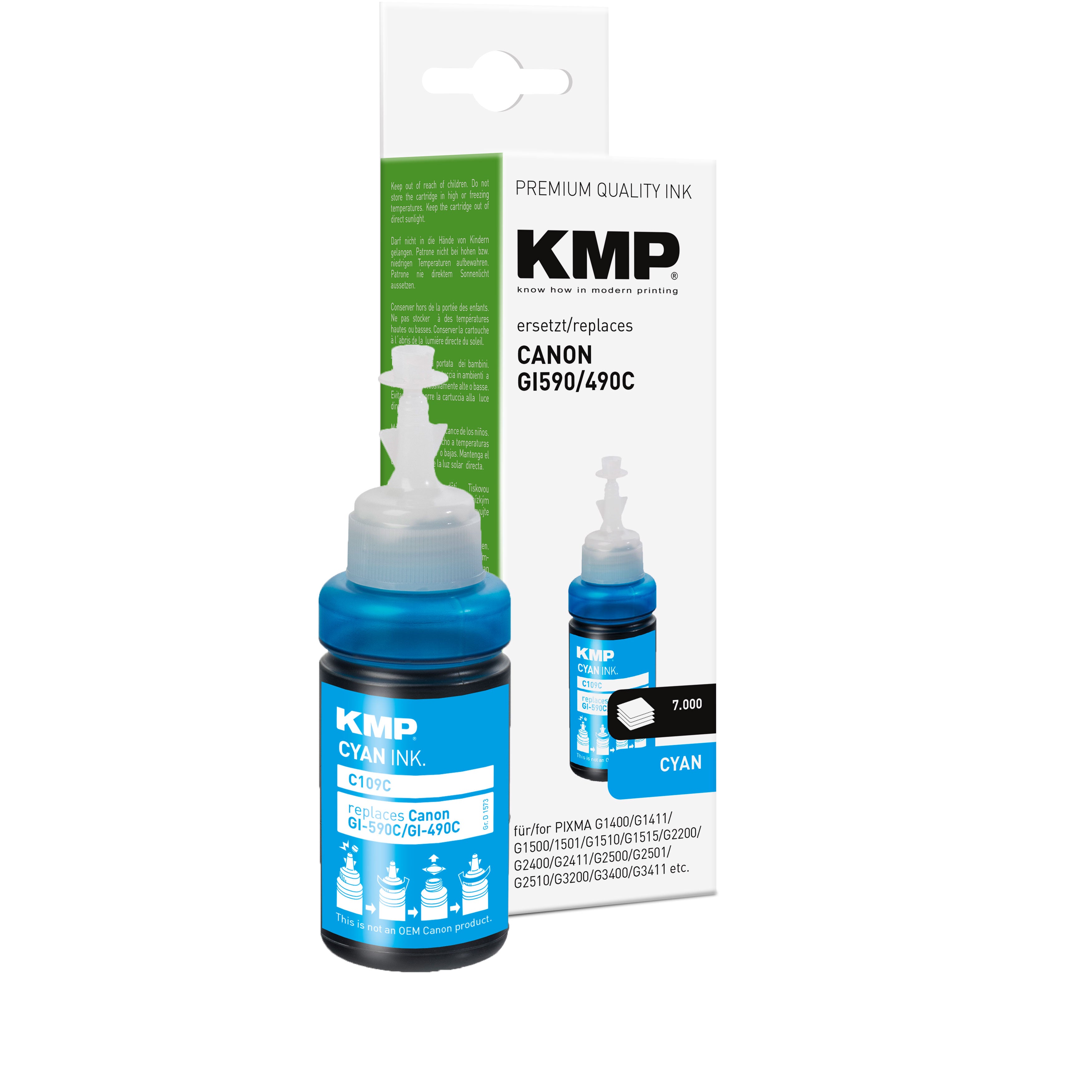 KMP Alternative für Canon GI590C 1604C001 Tintenpatrone cyan für Canon Pixma G1400 bis G4515