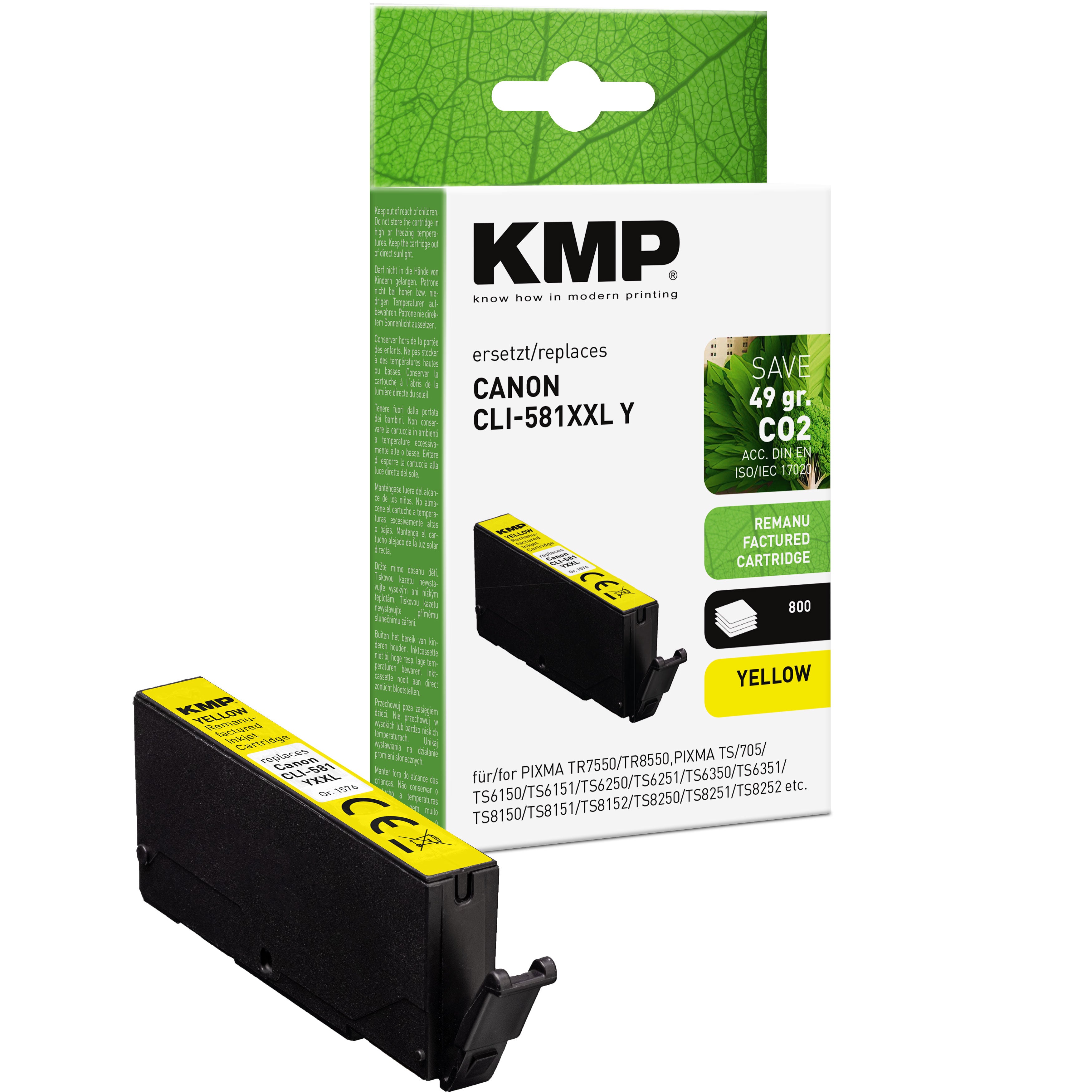 KMP Alternative für Canon CLI581Y XXL 1997C001 Druckerpatrone gelb, XXL Patronengröße für Canon PIXMA