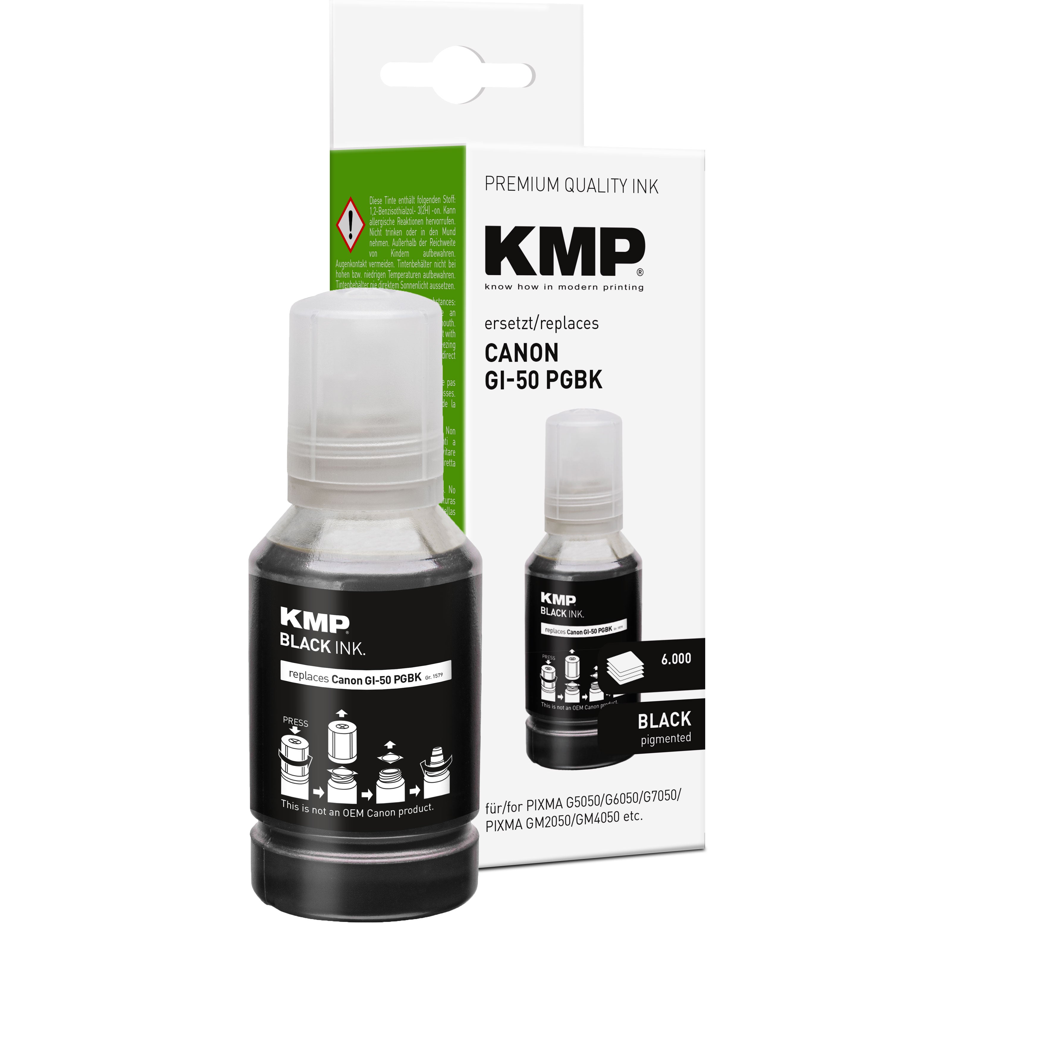 KMP Alternative für Canon GI50PGBK Tintenpatrone schwarz mit Ersatz für Canon Pixma G5050 und G6050