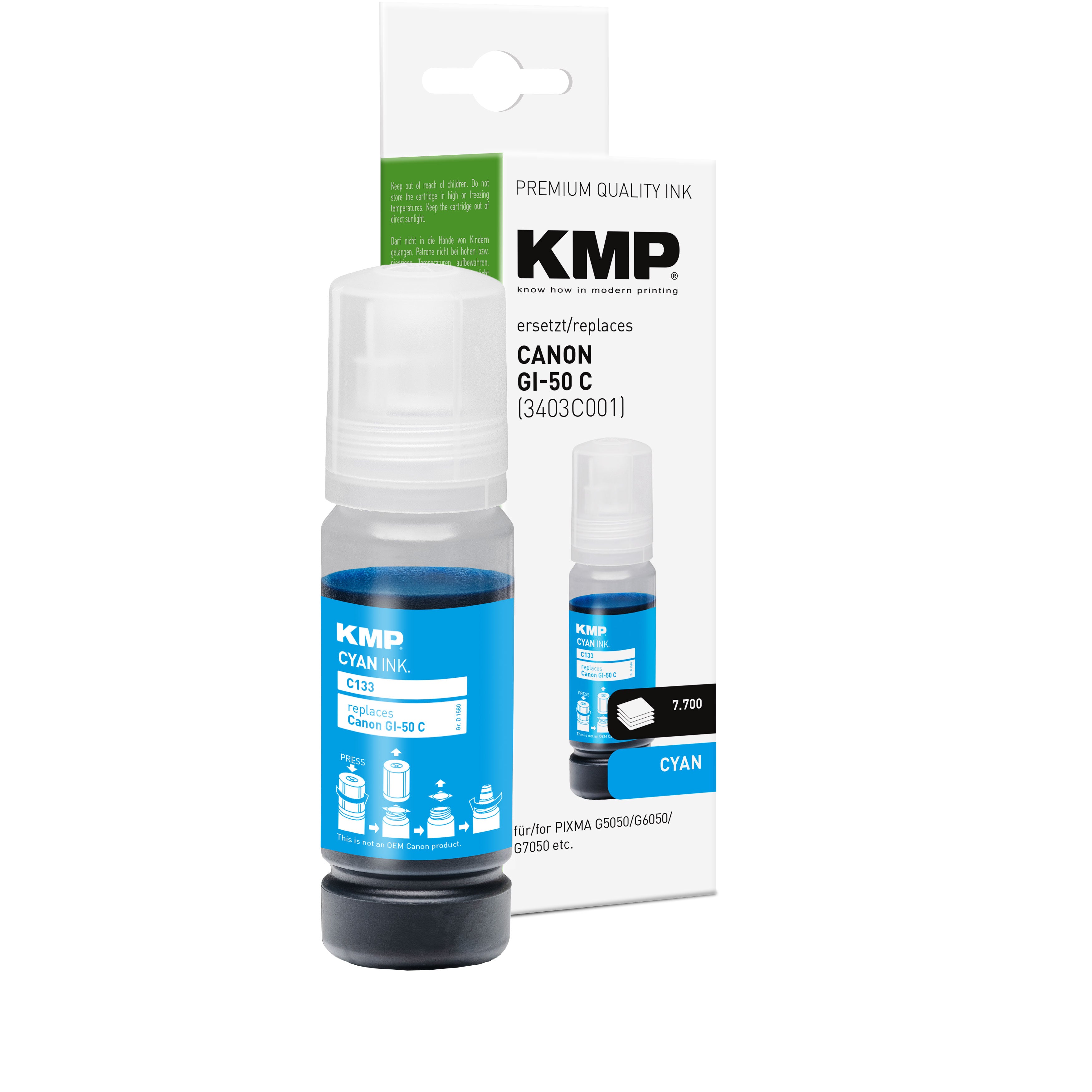 KMP Alternative für Canon GI50C 3403C001 Tintenpatrone cyan, kompatibel als Ersatz für GI50C