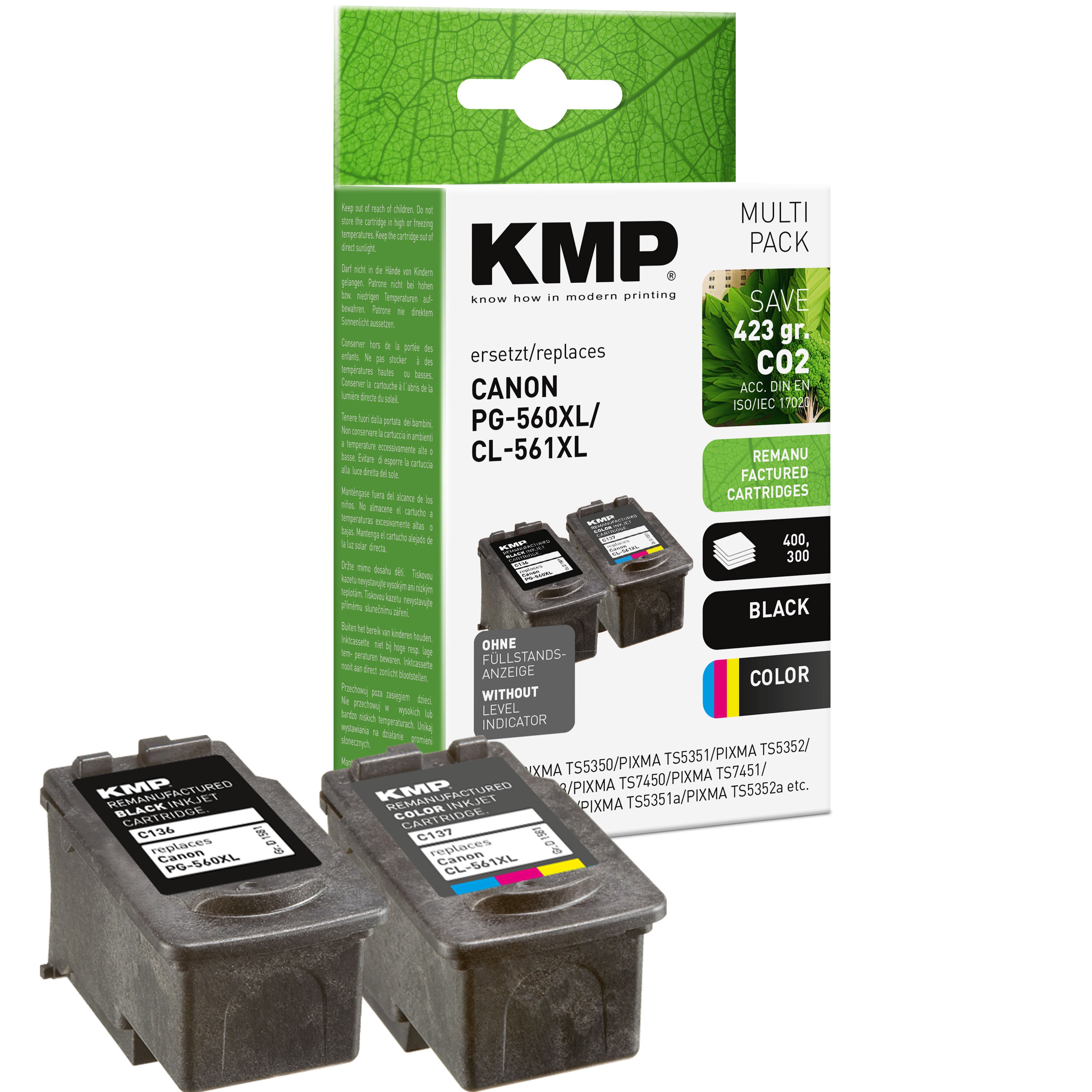 KMP Alternative für Canon PG560XL CL561XL 3712C001 3730C001 kompatible Druckerpatrone in Schwarz und Farbe