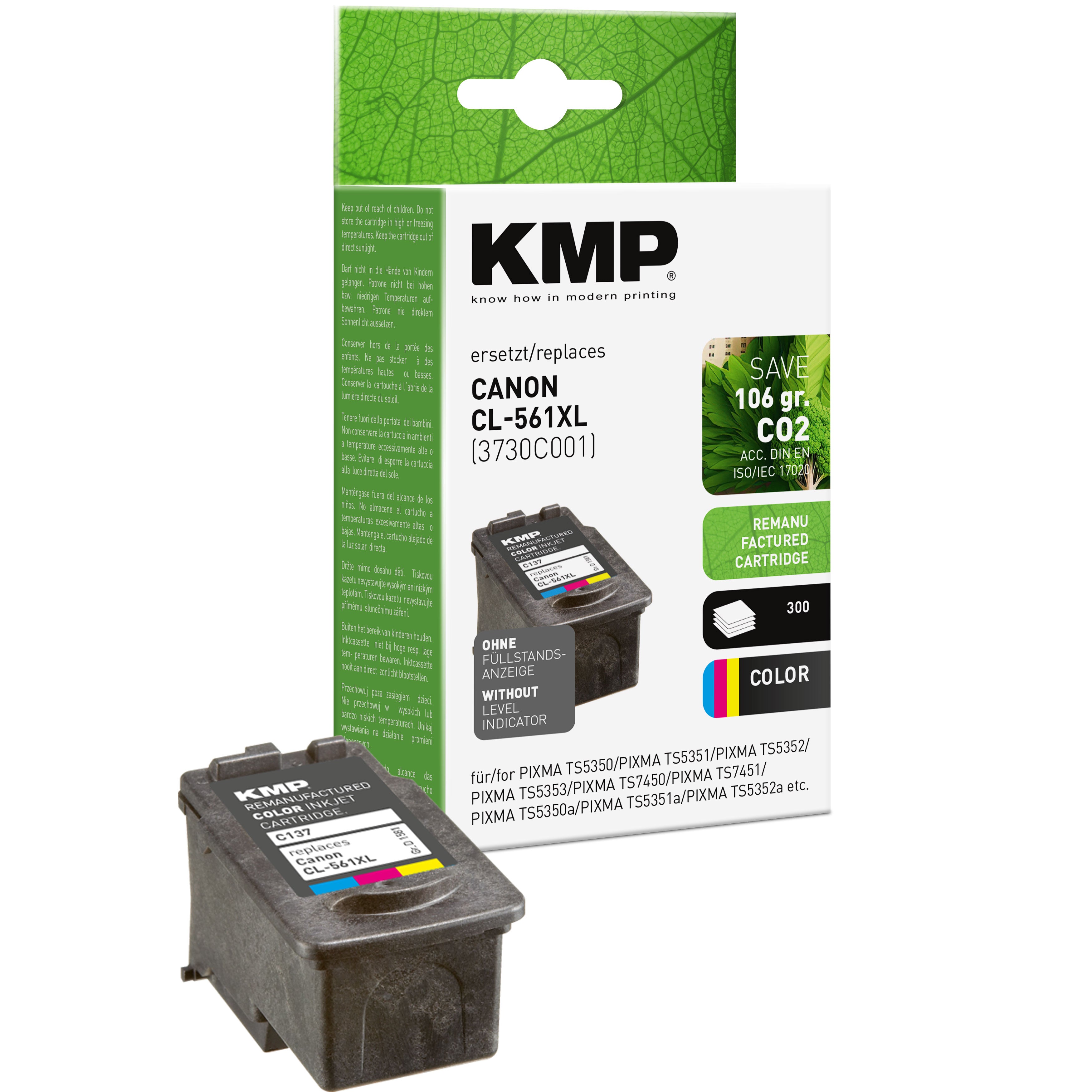KMP Alternative für Canon CL561XL 3730C001 Tintenpatrone schwarz mit Canon PIXMA TS5350 kompatibel