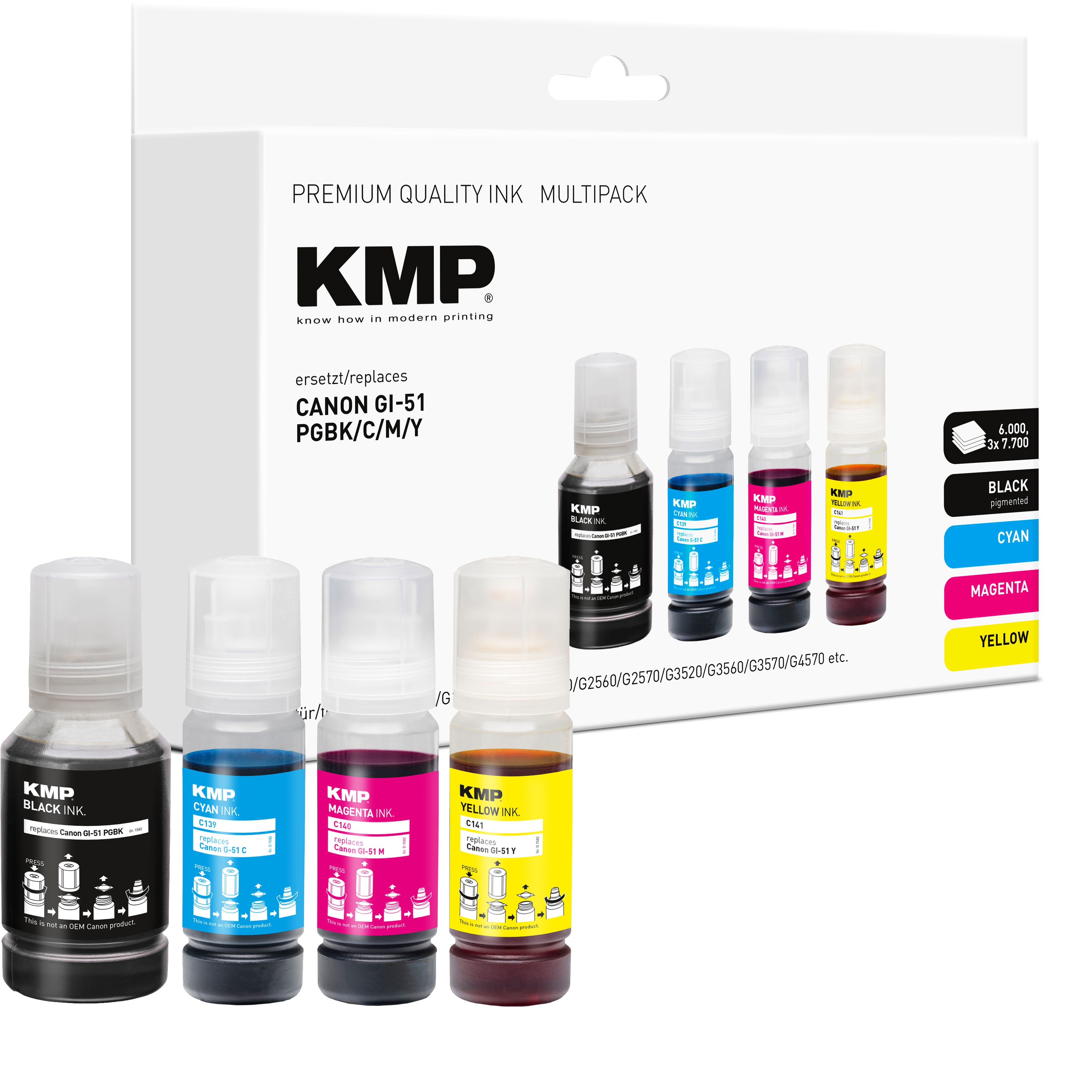 KMP KMP Alternative für Canon GI51 Tintenpatrone in Schwarz, Cyan, Magenta und Gelb für Pixma Drucker
