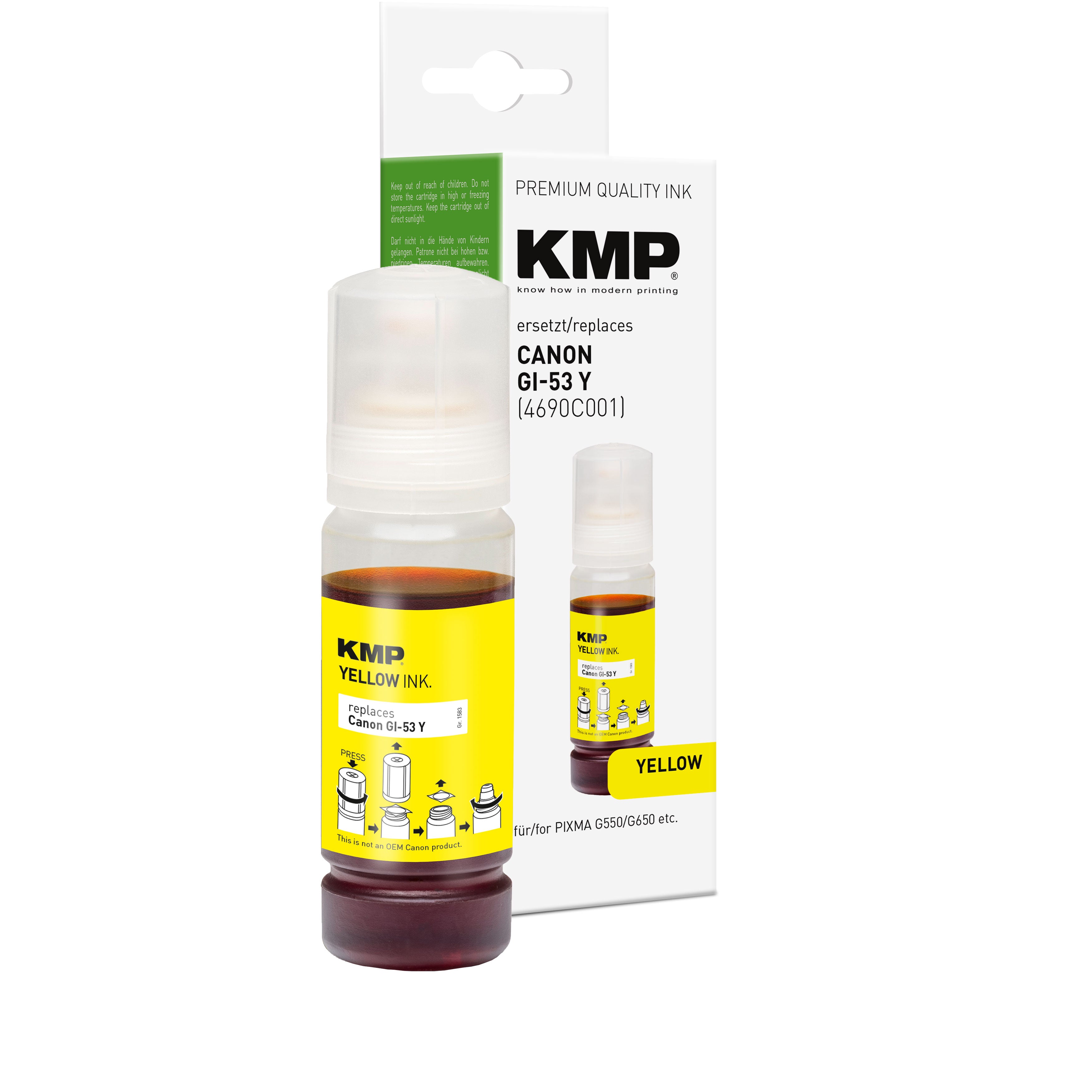 KMP Alternative für Canon GI53Y gelbe Tintenpatrone für Pixma G650 und G550 mit Verpackung