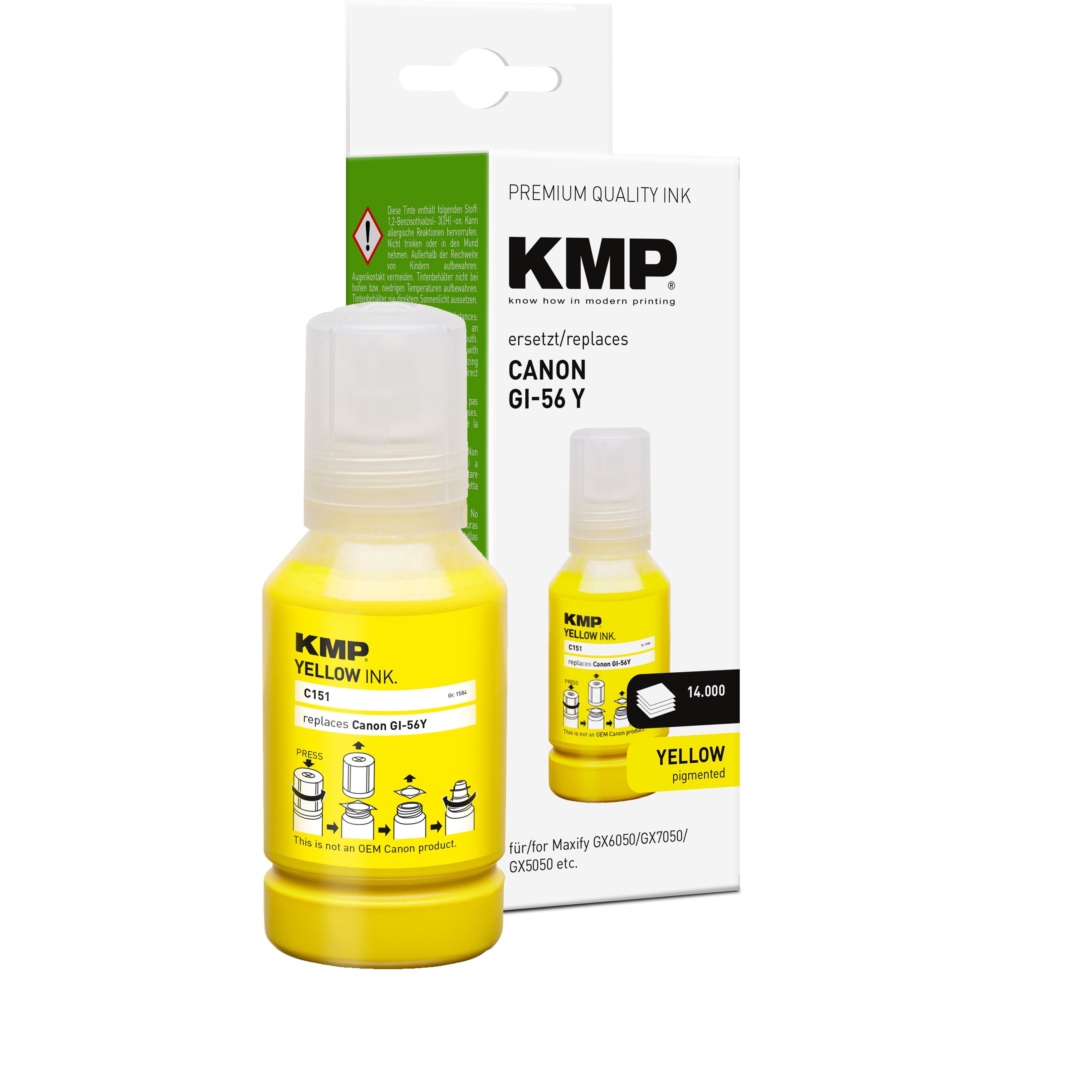 KMP Alternative für Canon GI56Y 4432C001 Tonerpatrone für Kopierer und Faxgeräte in Gelb mit Flasche