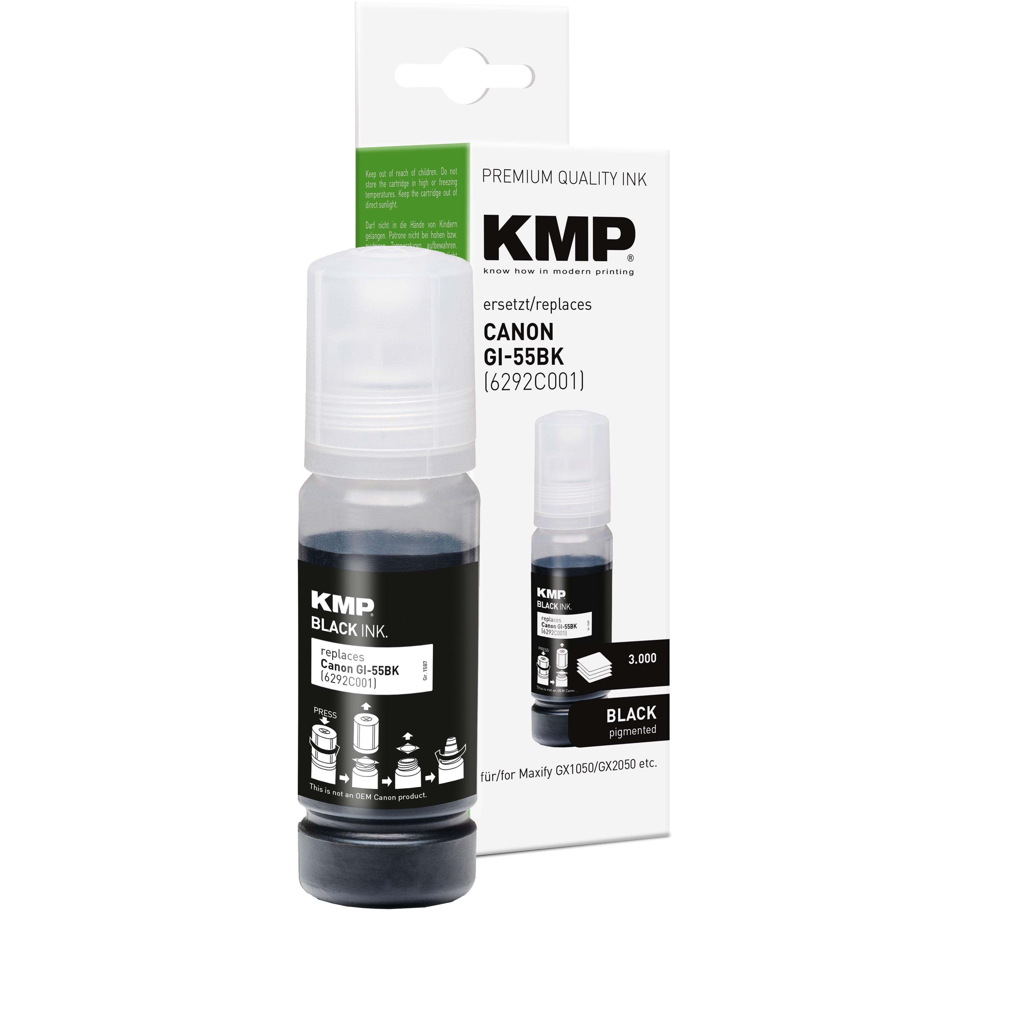 KMP Alternative für Canon GI55BK 6292C001 Tintenpatrone schwarz, für Maxify GX1050 und GX2050 kompatibel