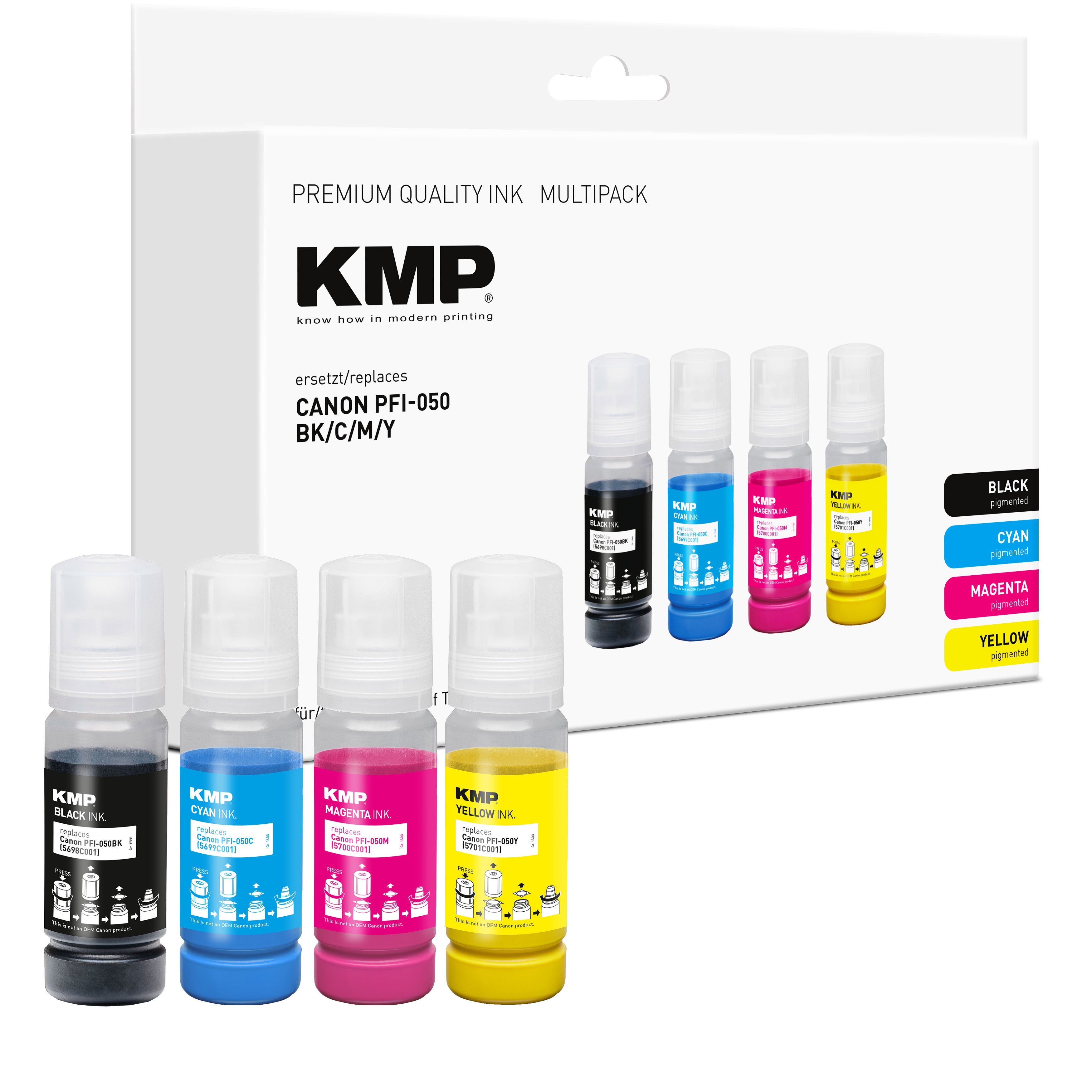 KMP Alternative für Canon PFI050 Serie Druckerpatrone, pigmentierte Tintenpatrone, mehrfarbig im Set