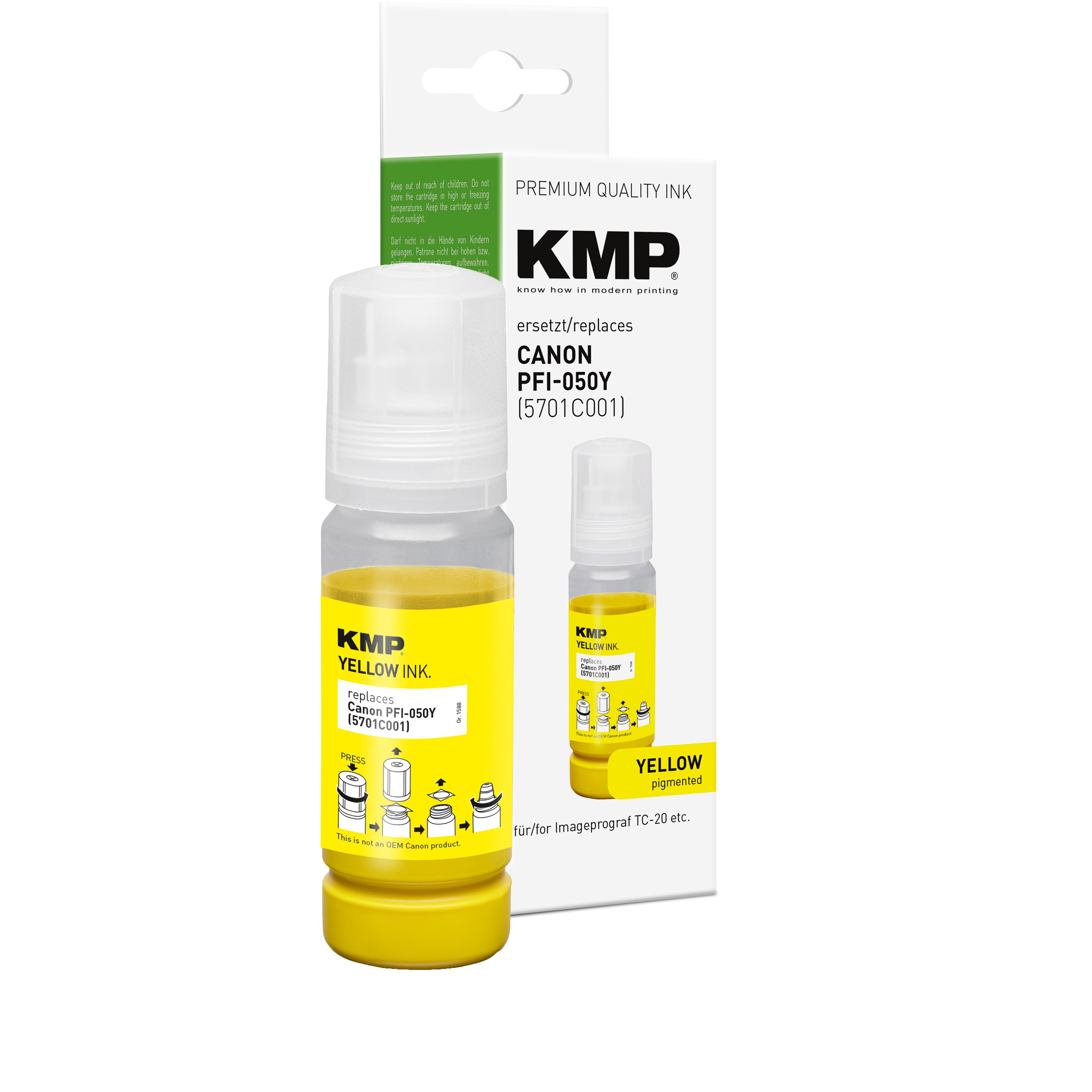 KMP Alternative für Canon PFI050Y 5701C001 Druckerpatrone gelb mit passender Form für Imageprograf TC-20