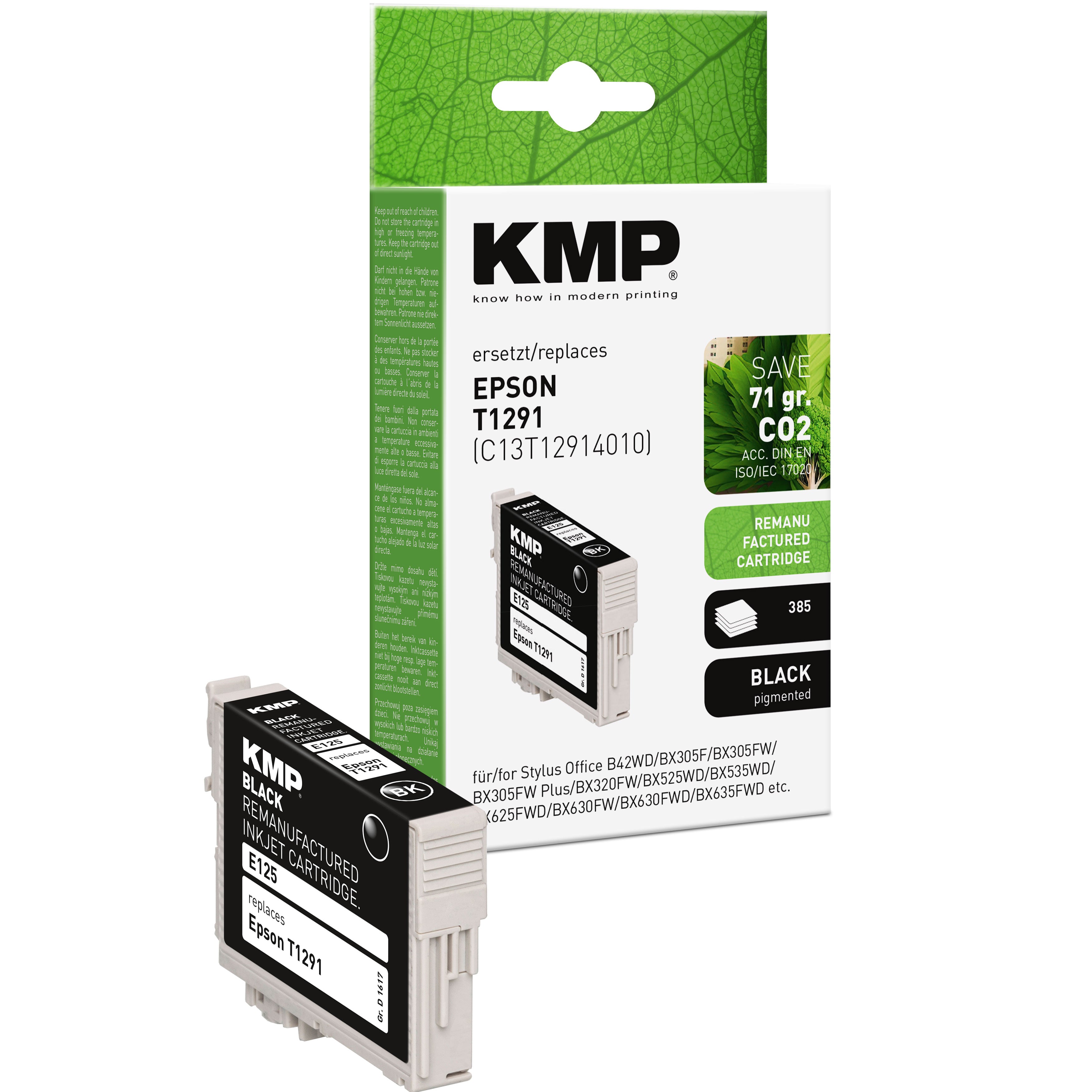 KMP Alternative für Epson T1291 Tintenpatrone als Epson T1291 Alternative, schwarz, für Epson Stylus Office B42WD