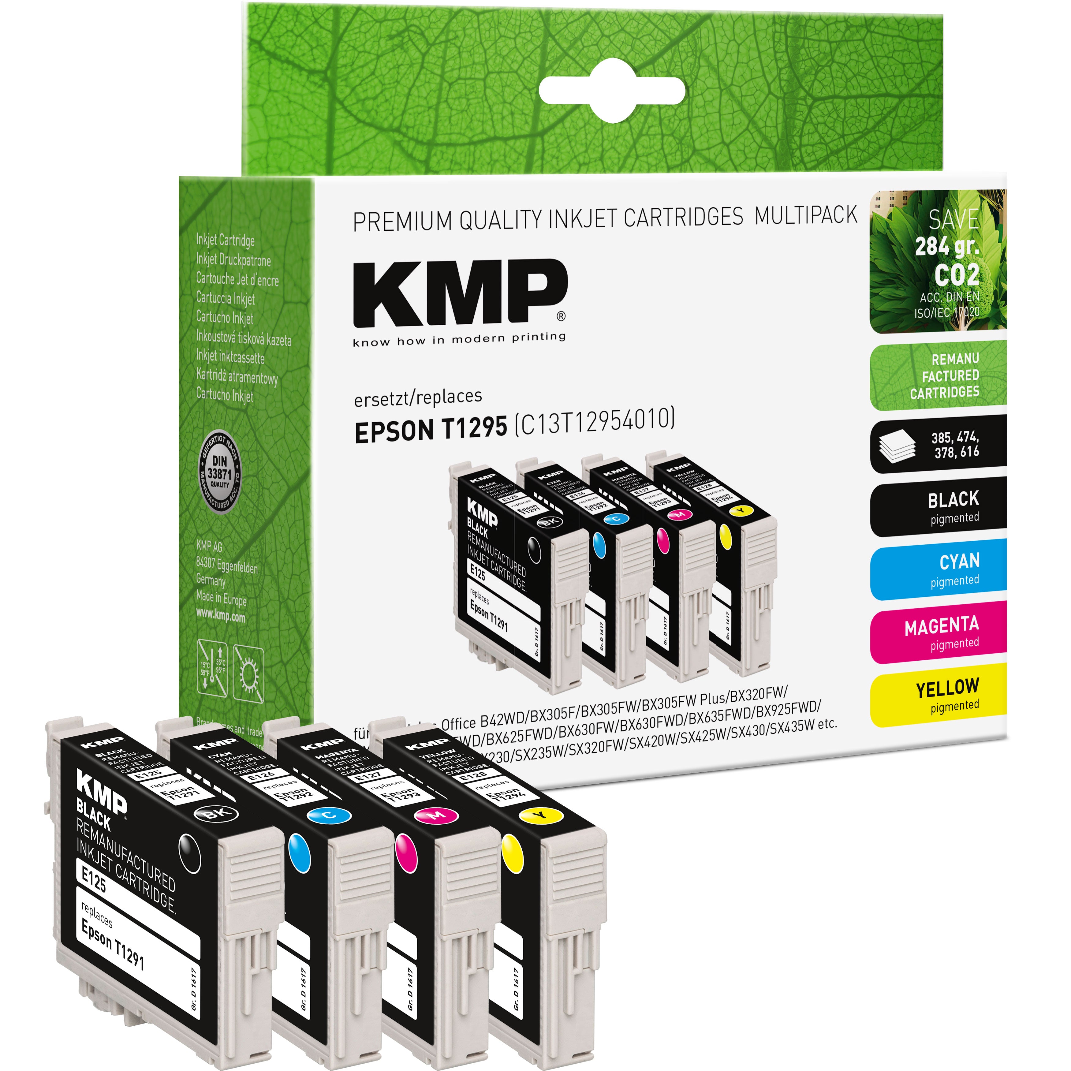 KMP Alternative für Epson T1295 Tintenpatrone als Epson T1295 Alternative in grünem Verpackungsdesign