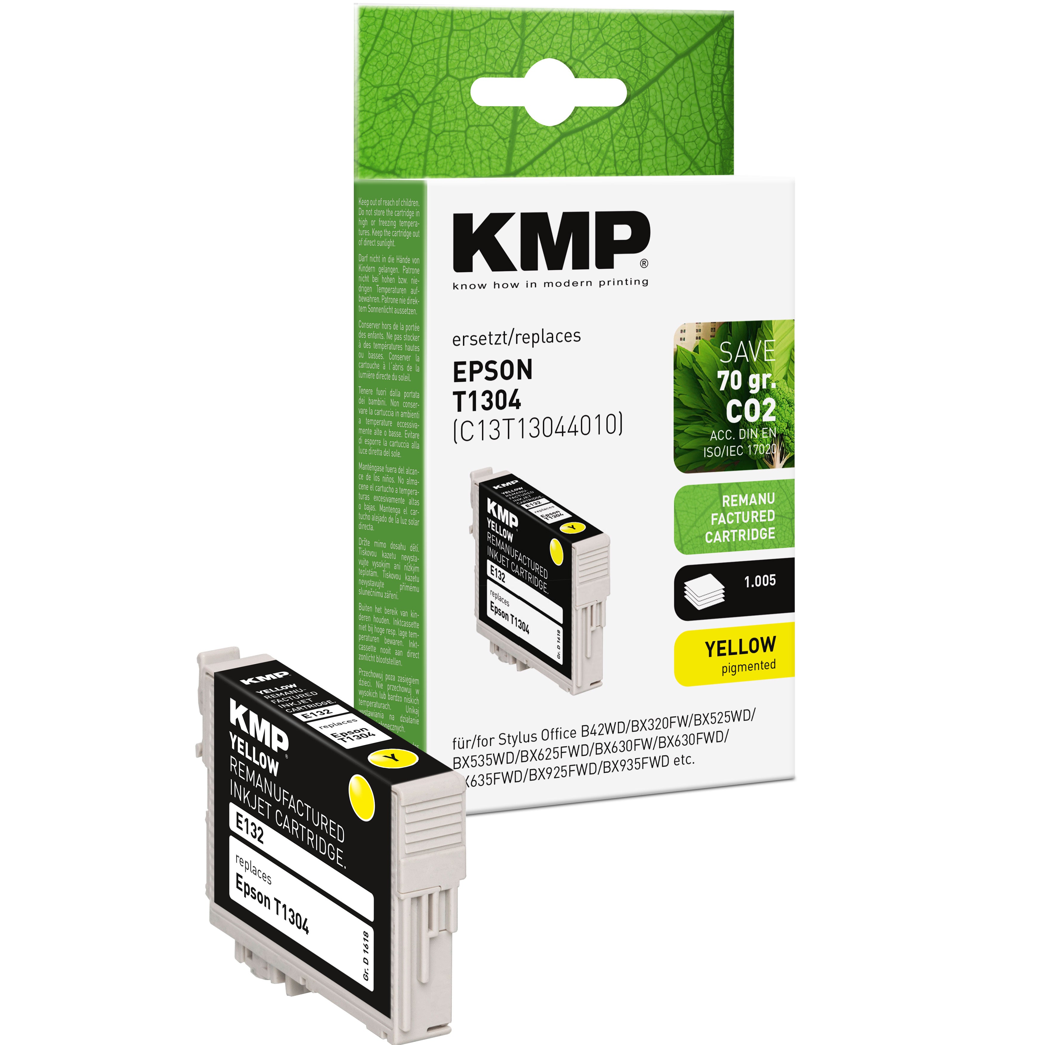 KMP Alternative für Epson T1304 Tintenpatrone gelb mit pigmentierter Tinte für Tintenstrahldruck
