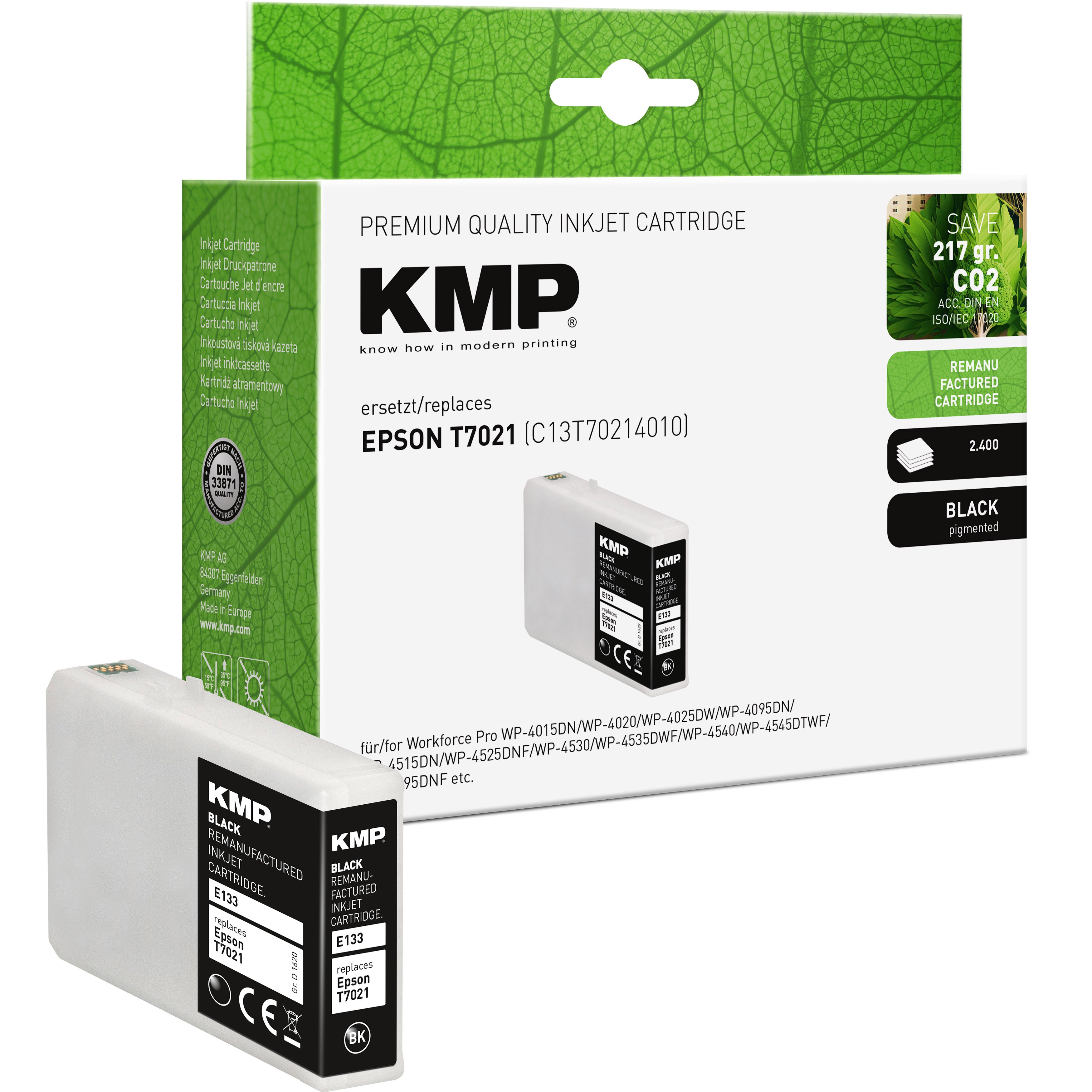 KMP Alternative für Epson T7021 Tintenpatrone, schwarze Tinte, kompatibel mit T7021 und Epson Workforce Pro