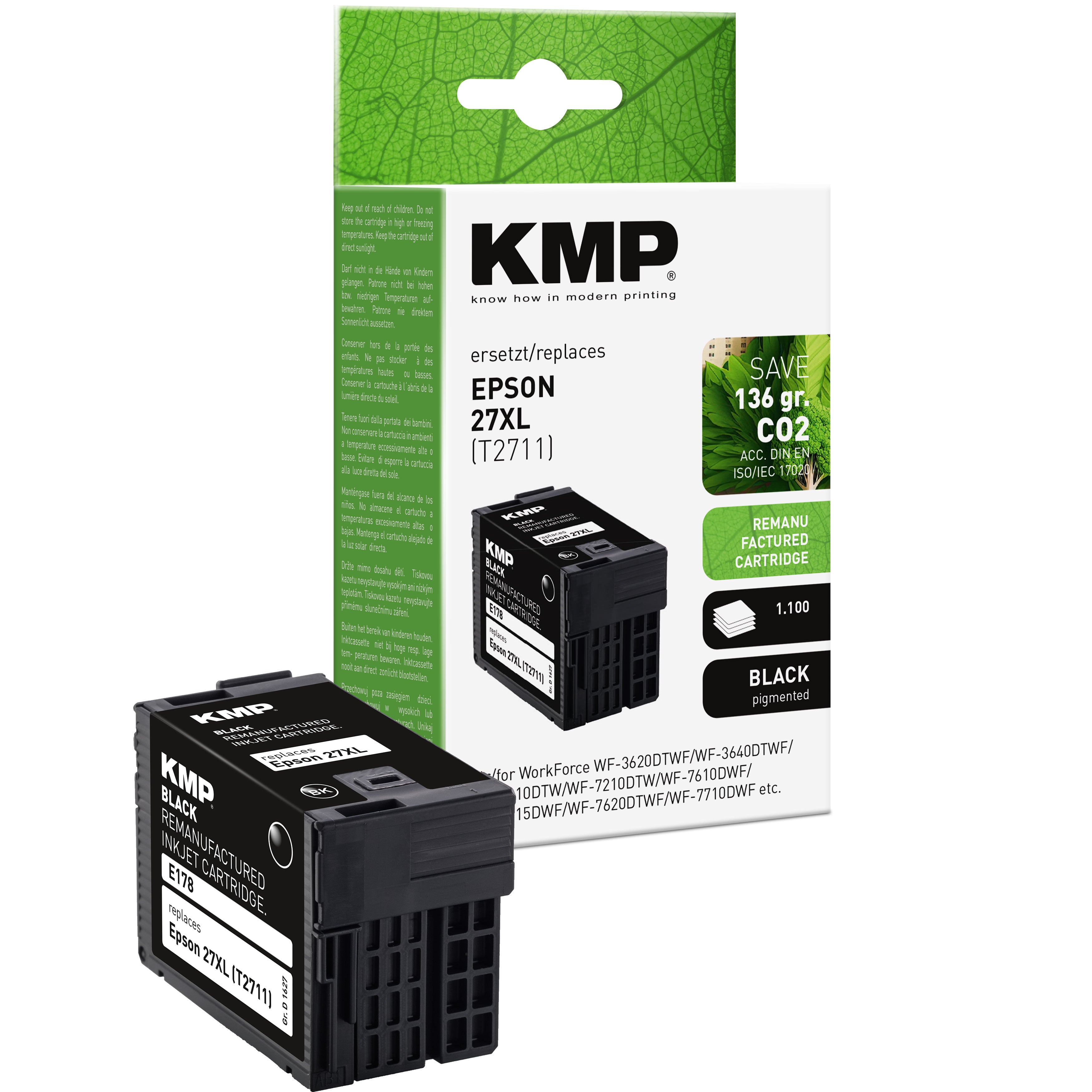 KMP Alternative für Epson 27XL T2711 Tintenpatrone schwarz für Epson WorkForce WF-3620DTWF Drucker