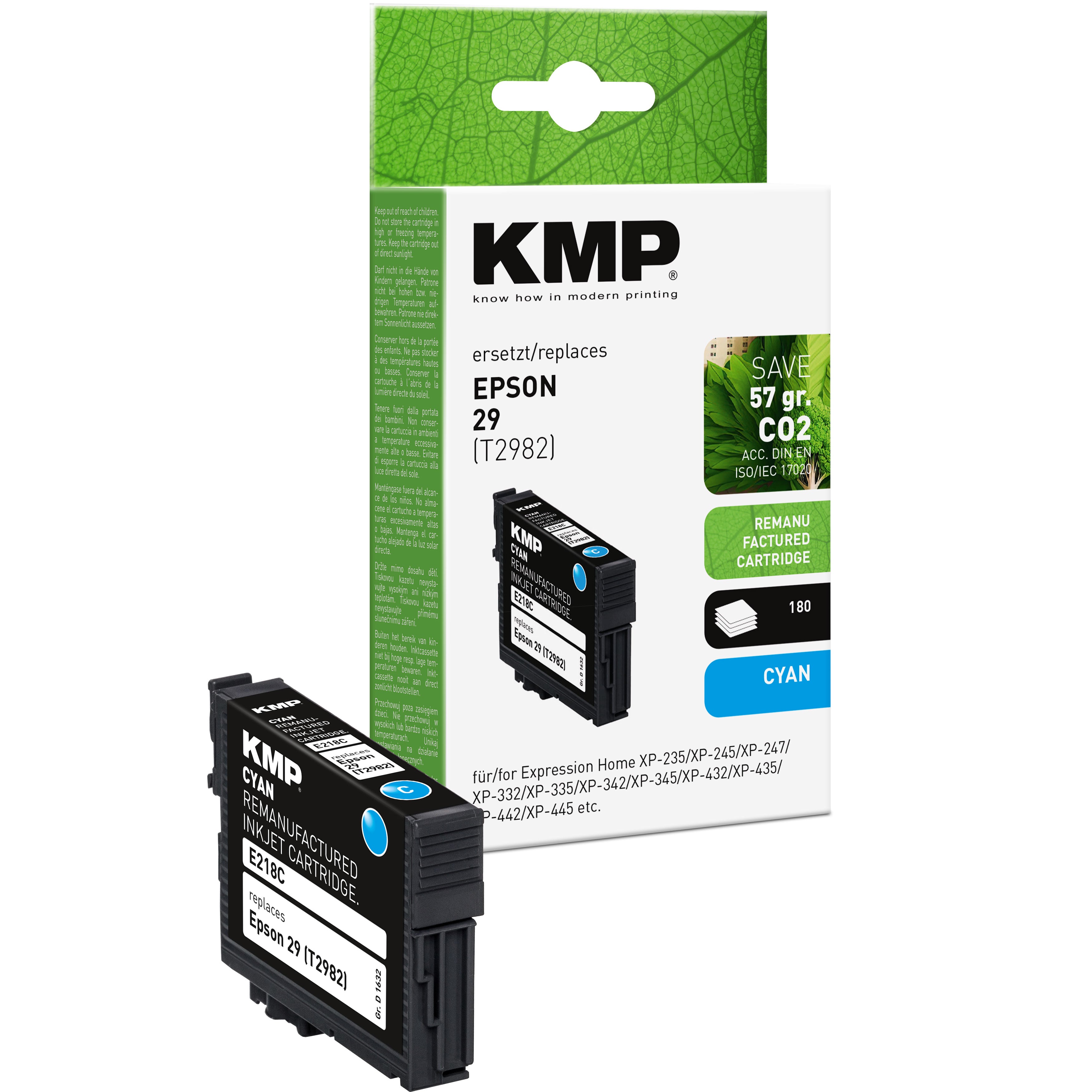 KMP Alternative für Epson 29 T2982 Tintenpatrone für Tintenstrahldruck, cyan, mit Kartuschenetikett