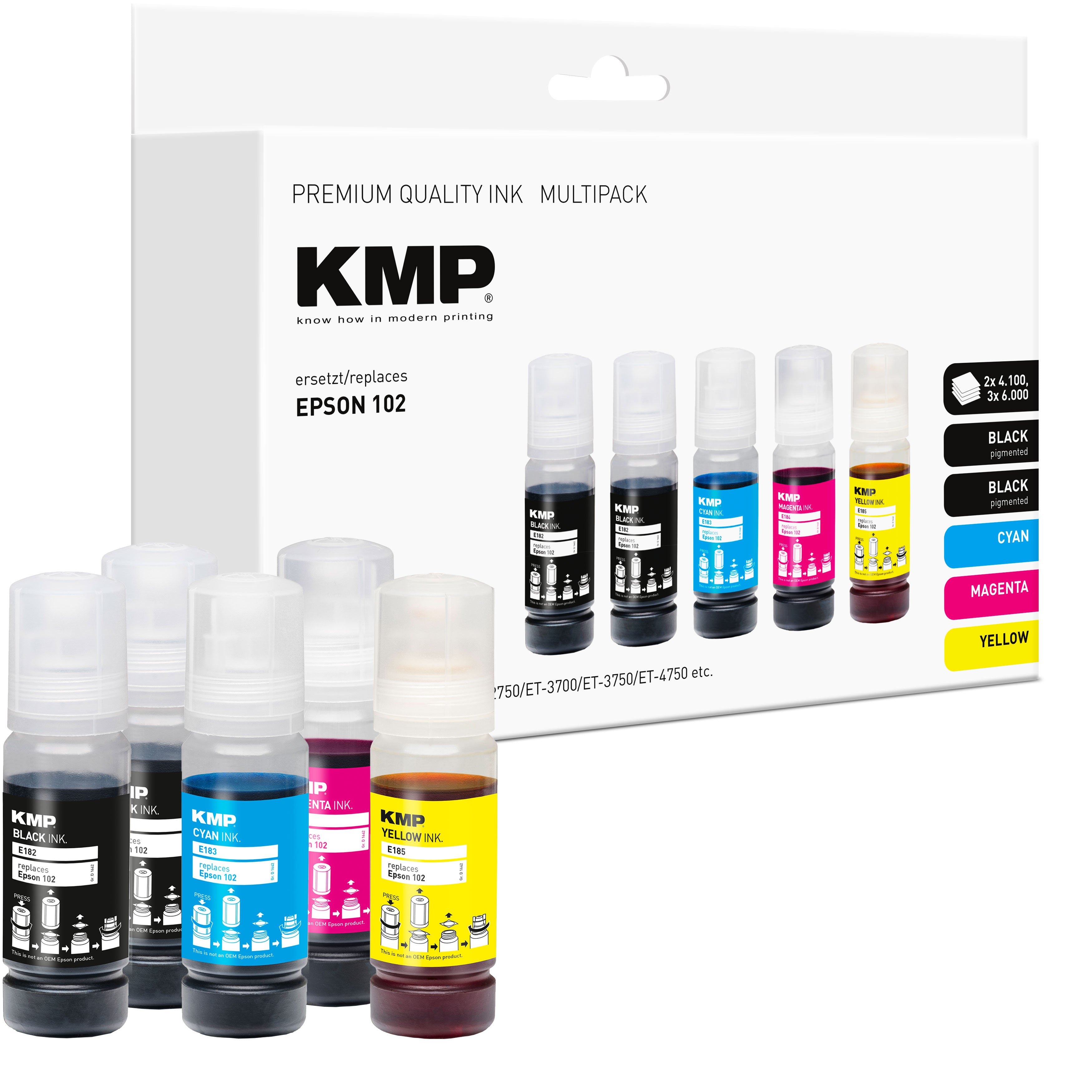 KMP Alternative für Epson 102 T03R640 Tintenpatrone für EcoTank, schwarze pigmentierte Tinte in Flasche
