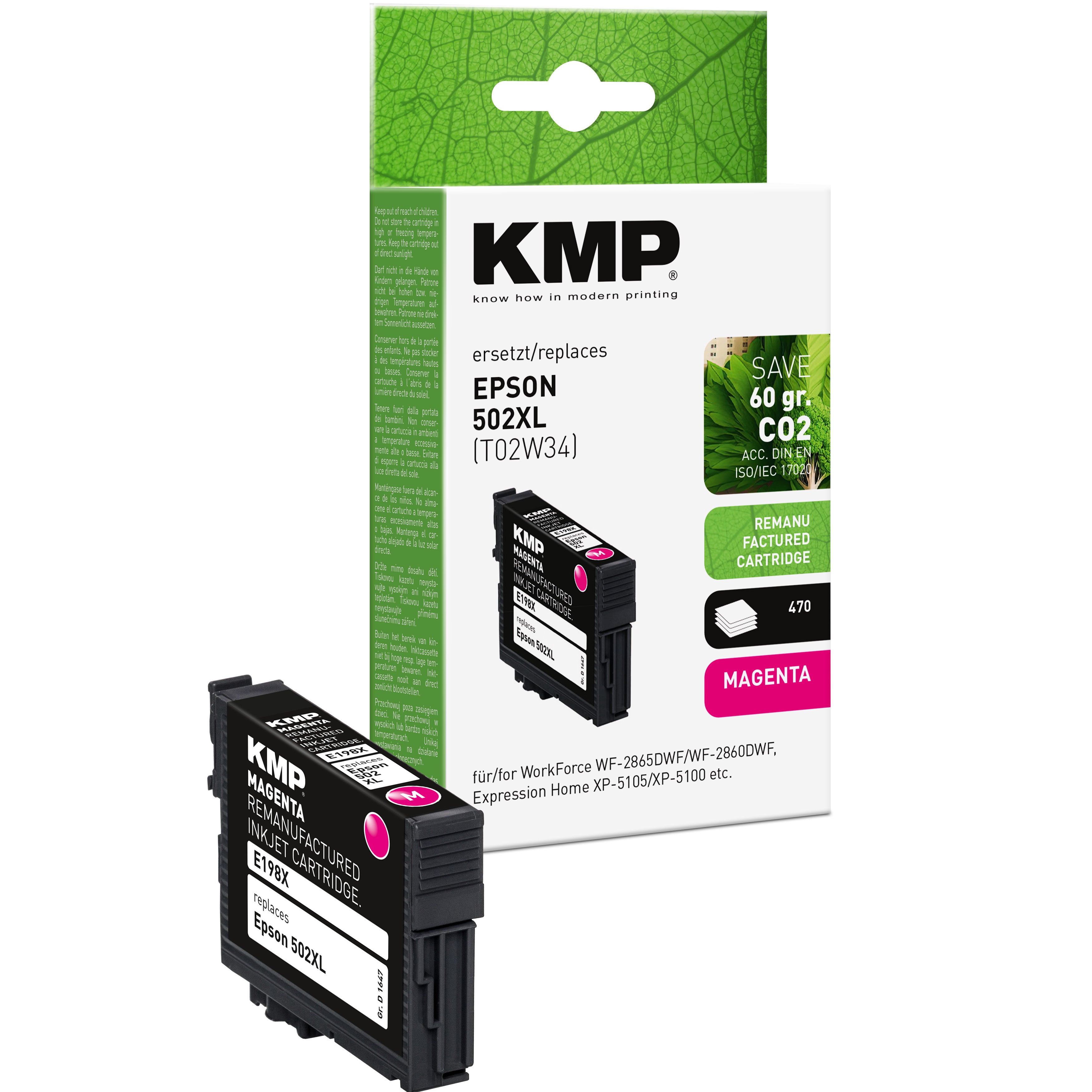 KMP Alternative für Epson 502XL T02W34 Tintenpatrone in Magenta mit schwarzem Kartuschengehäuse