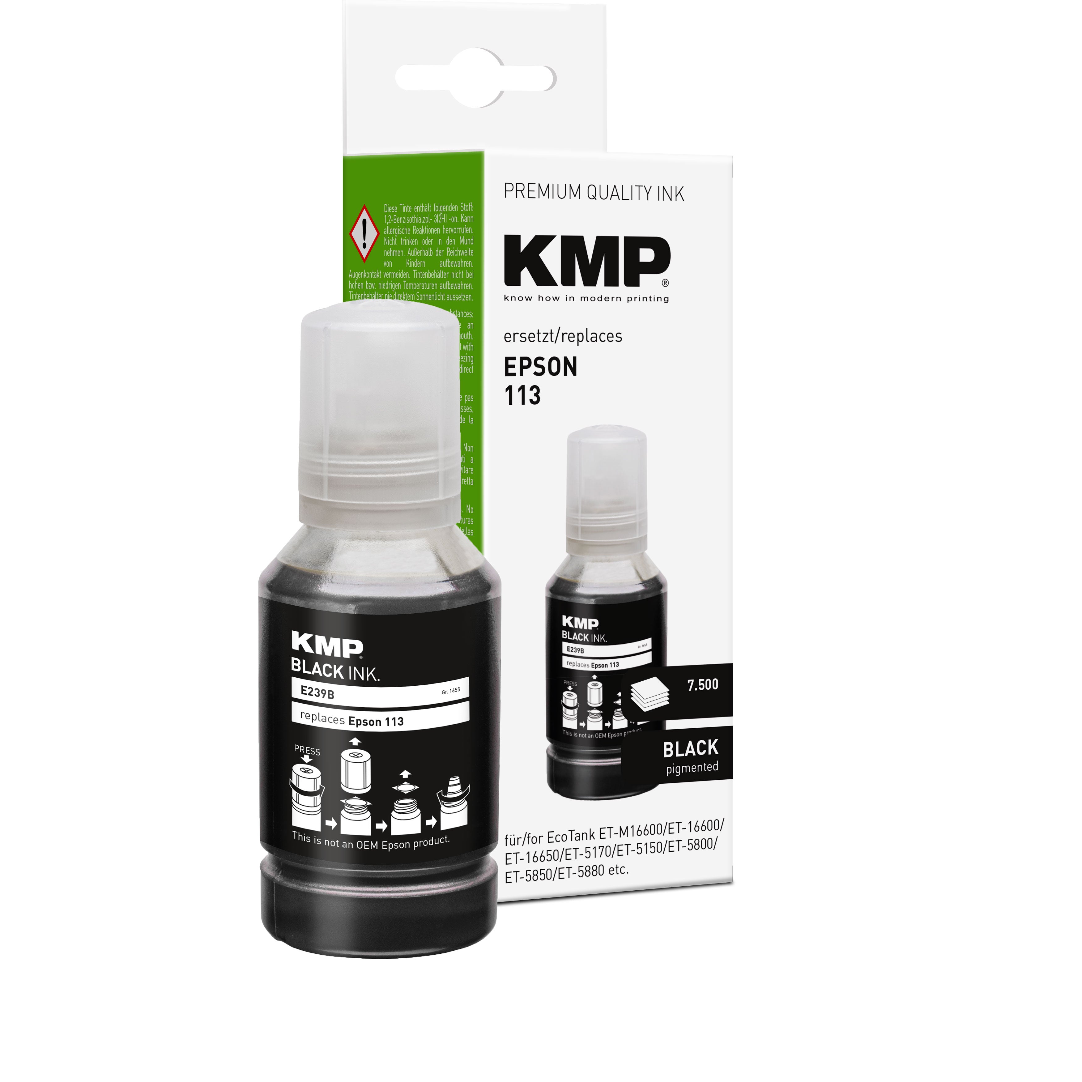 KMP Alternative für Epson 113 C13T06B140 Tintenpatrone für Tintenstrahldrucker schwarz, ersetzt Epson 113