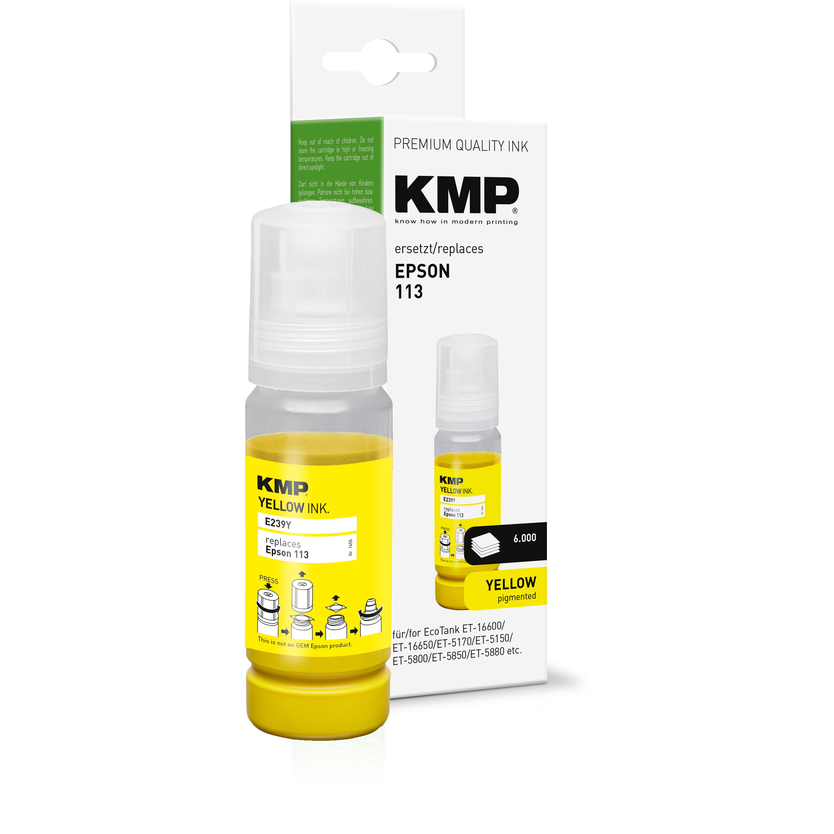 KMP Alternative für Epson 113 Tintenpatrone gelb mit KMP kompatibler Ersatzpatrone für Tintenstrahldrucker