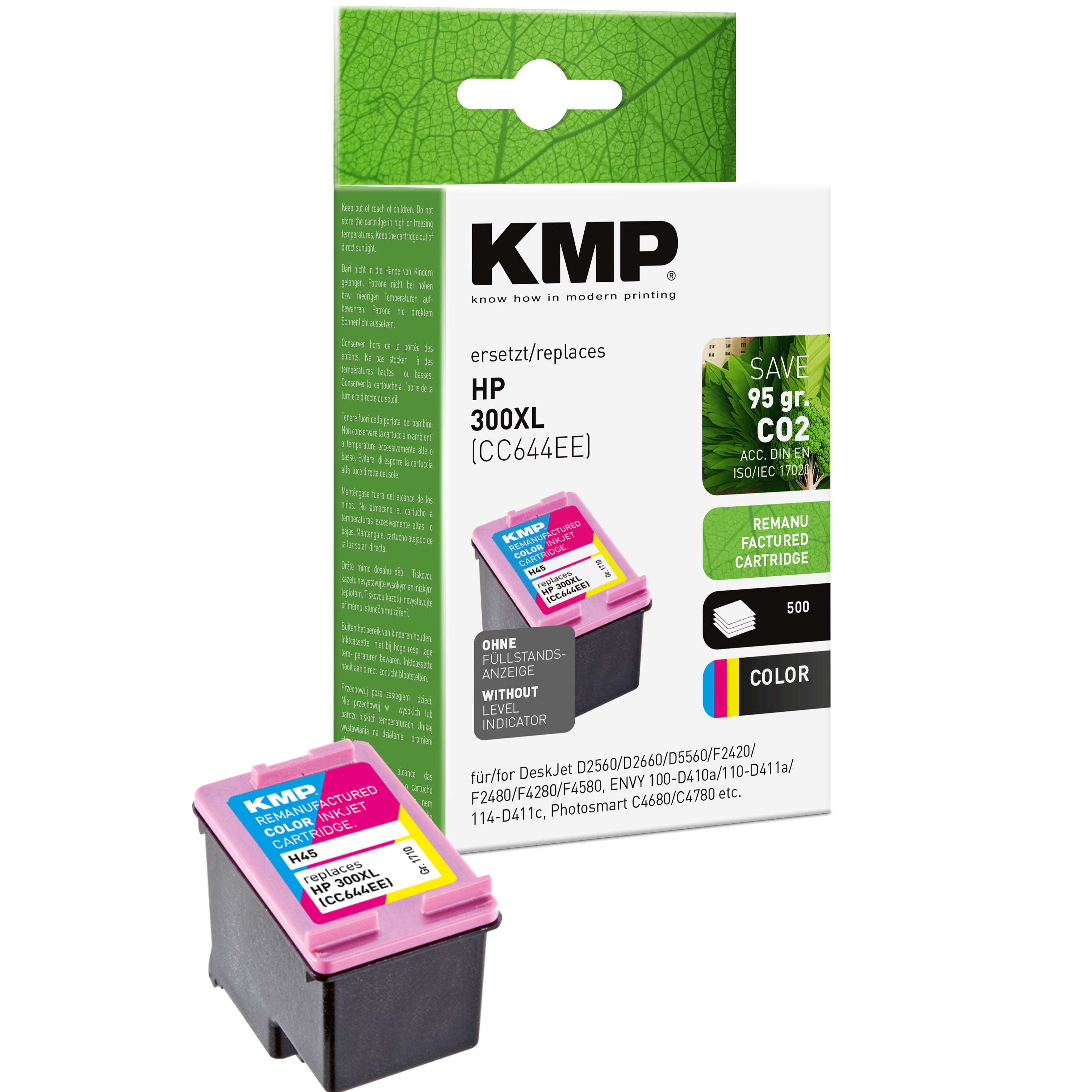 KMP Alternative für HP HP300XL CC644EE Tintenpatrone, farbig, mit HP300XL Ersatzkennung und grünem Etikett