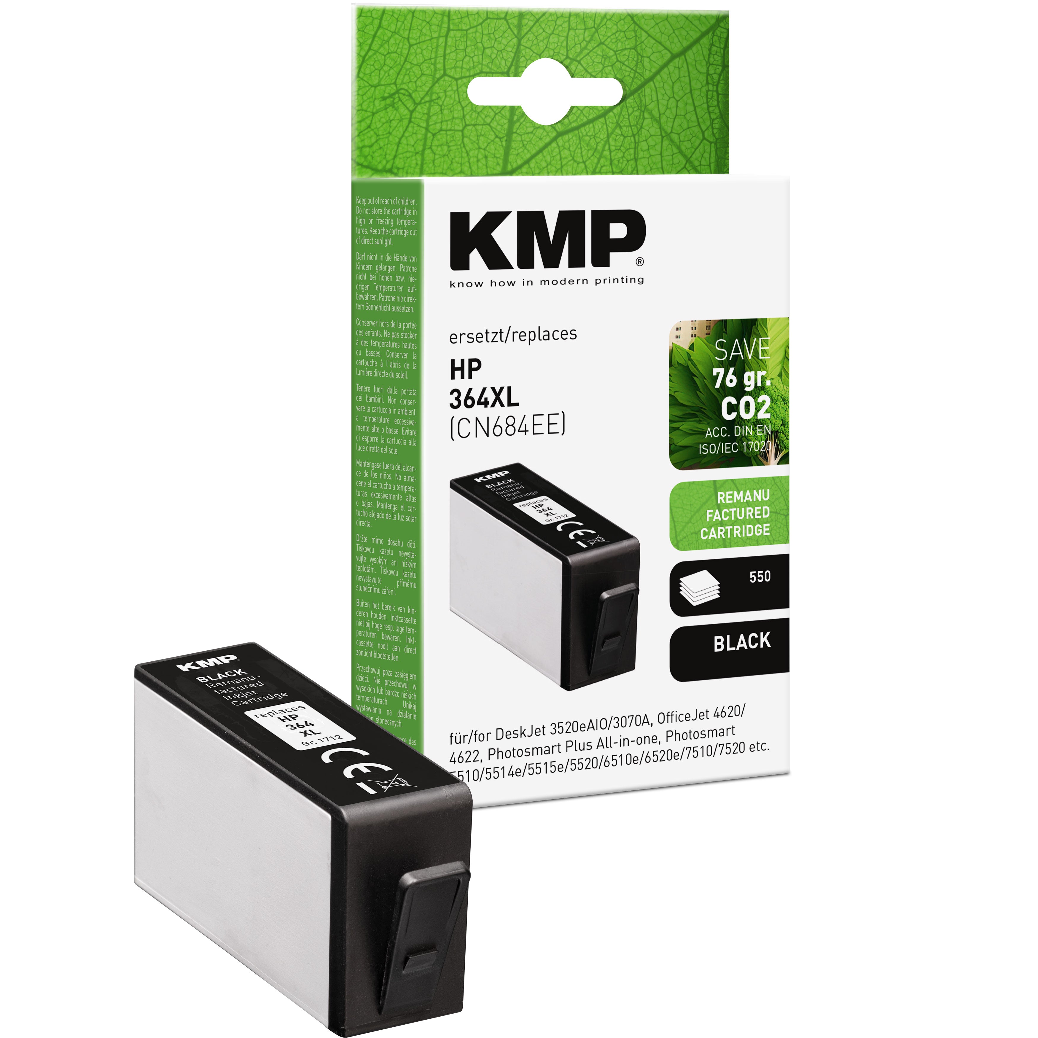 KMP Alternative für HP HP364XL CN684EE Tintenpatrone für HP Deskjet und Officejet, schwarze Patrone mit KMP Aufdruck