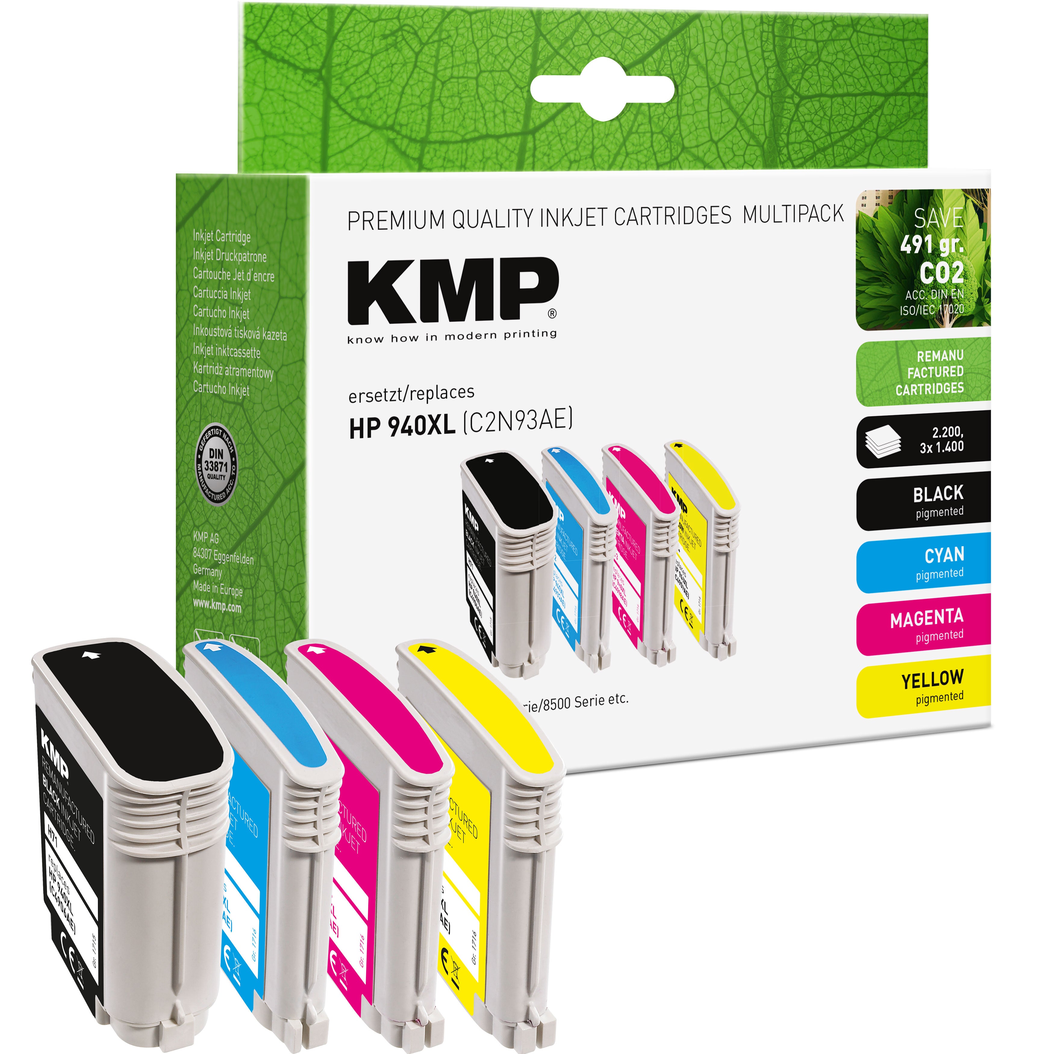 KMP Alternative für HP HP940XL Tintenpatrone für HP Officejet Pro 8000 Serie und 8500 Serie, mehrfarbig
