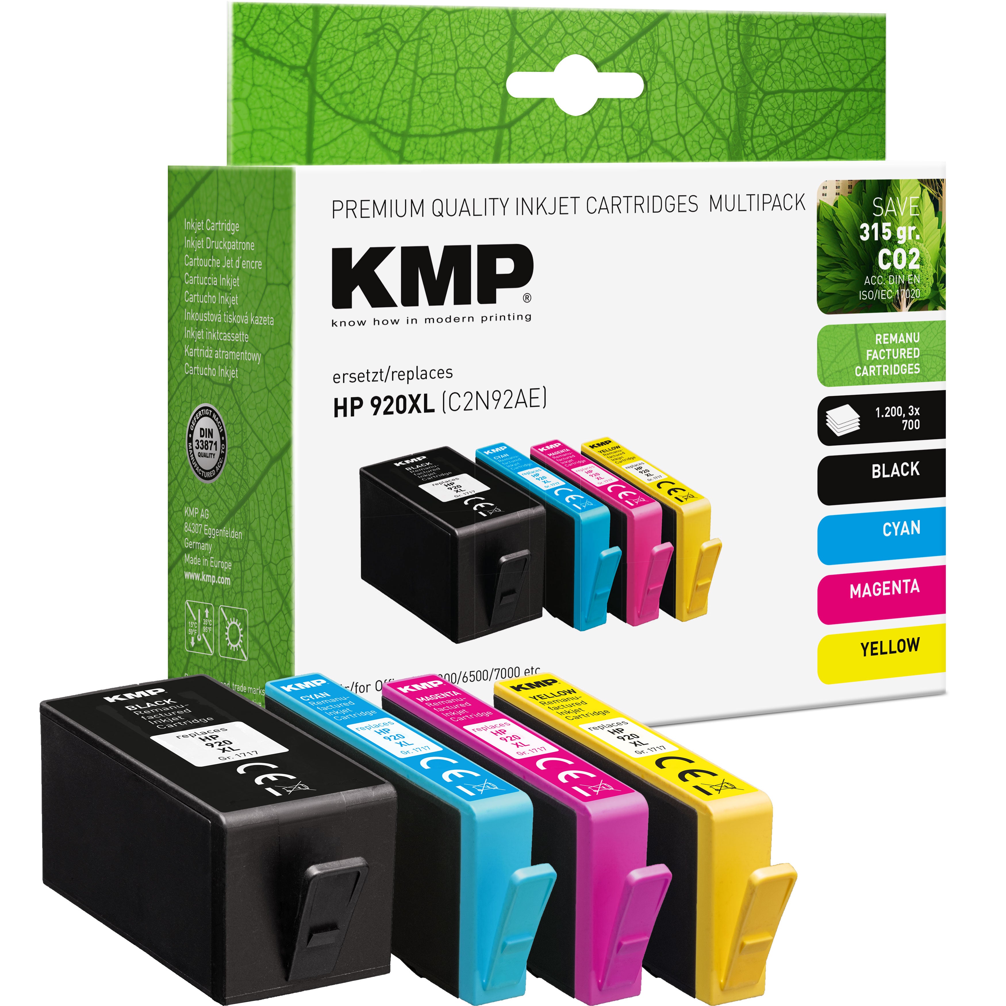 KMP Alternative für HP HP920XL C2N92AE Tintenpatrone für HP Officejet 6000, 6500, 7000 in Grün