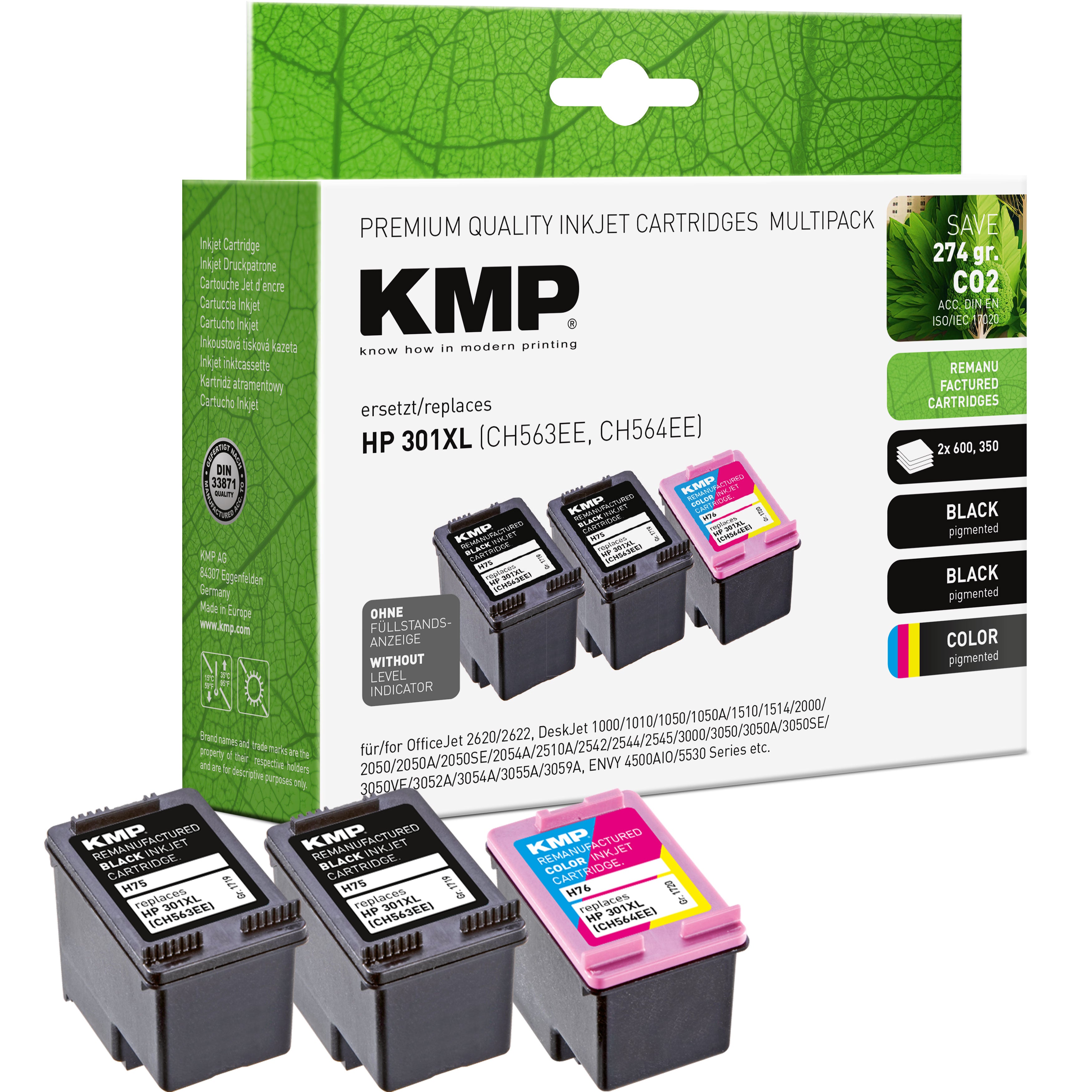 KMP Alternative für HP HP301XL Tonerpatrone für HP Officejet und Deskjet, grün bedruckte Verpackung