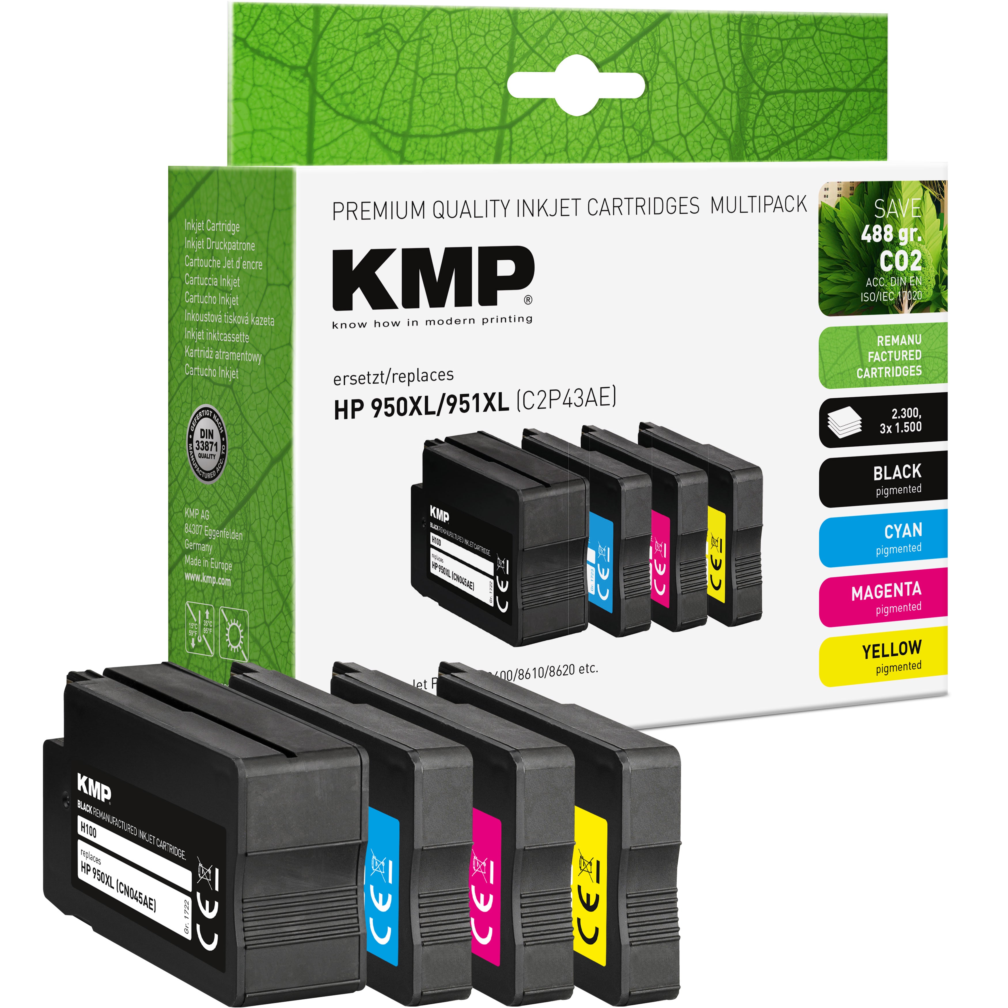 KMP Alternative für HP HP950XL 951XL C2P43AE Tintenpatrone als Alternative, grün bedruckte Verpackung
