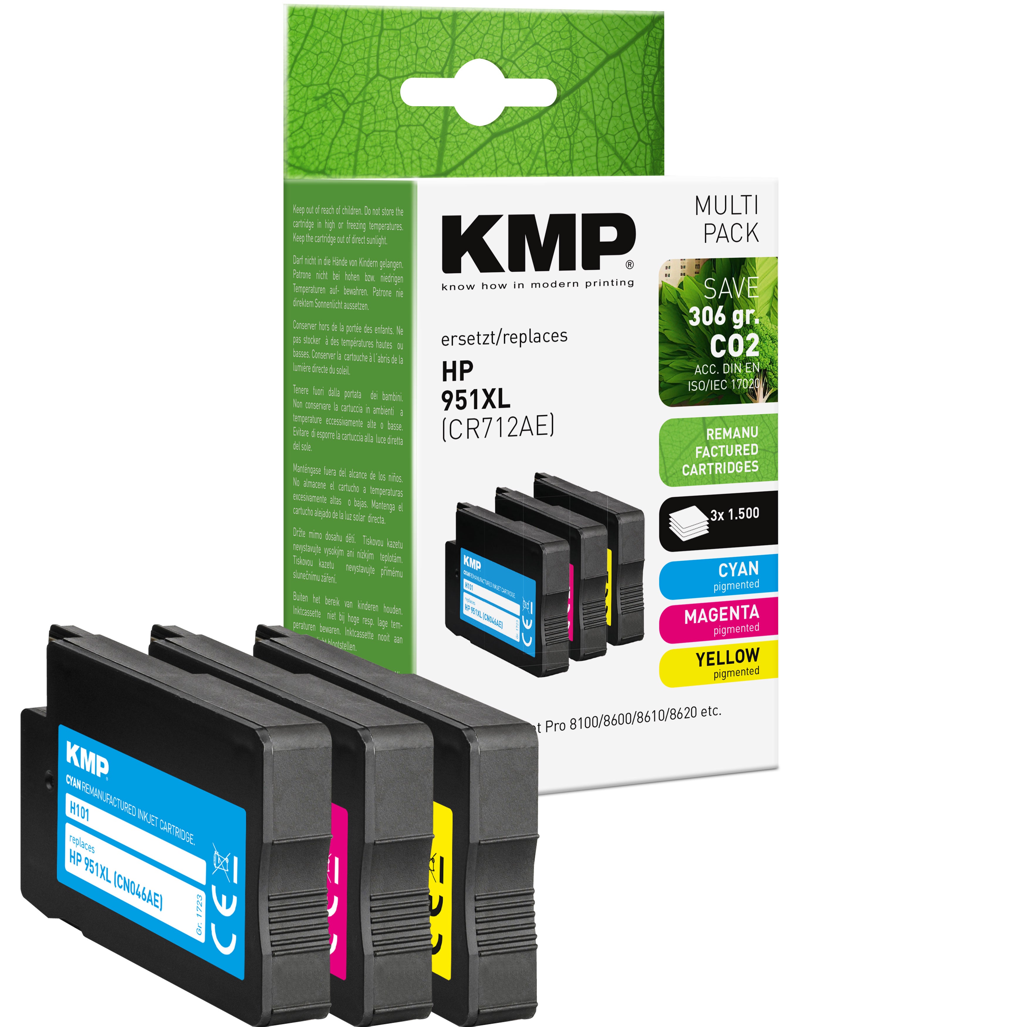 KMP Alternative für HP HP951XL CR712AE Druckerpatrone, kompatibel mit HP Officejet Pro in grünem Mehrpack