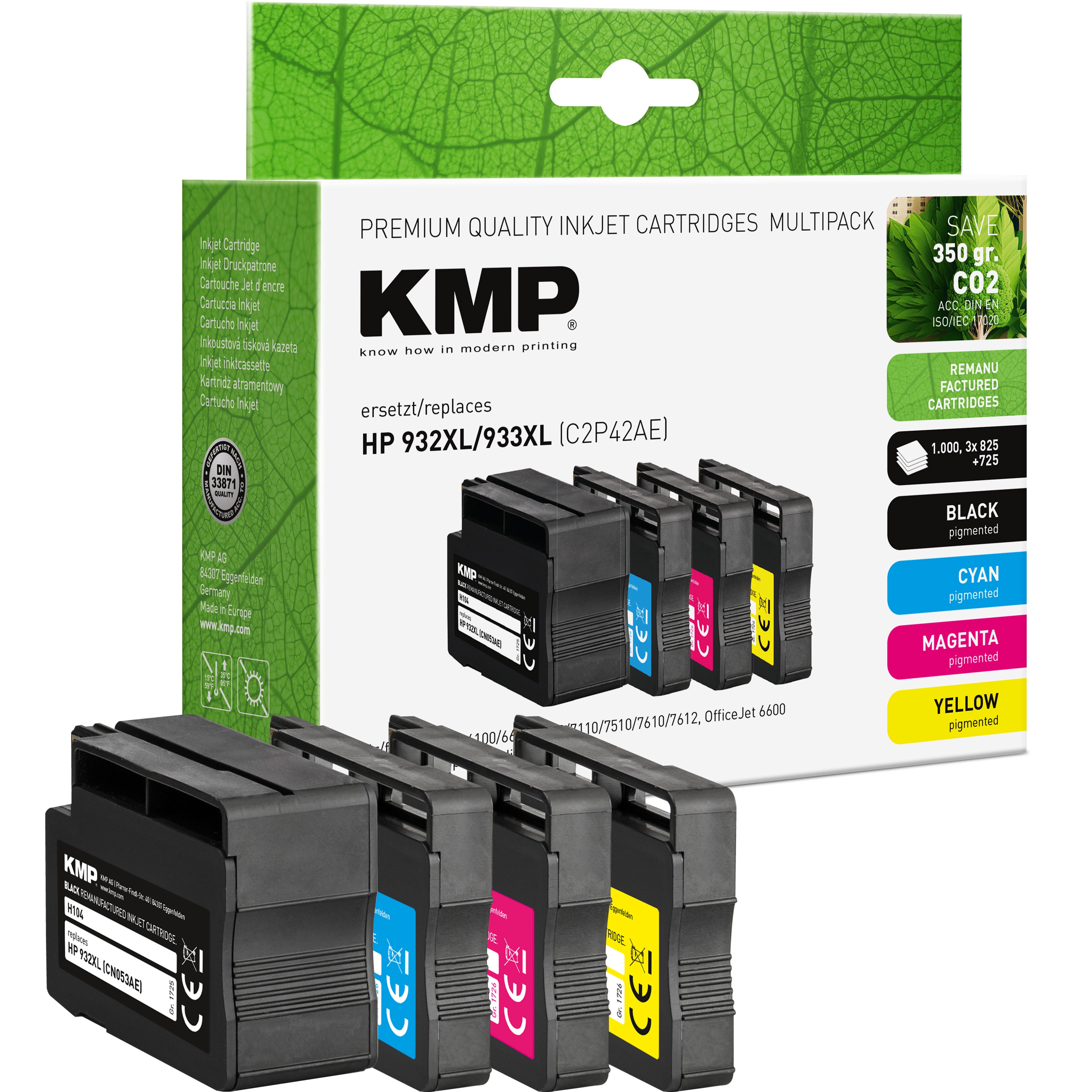 KMP Tintenpatrone für HP932XL933XL C2P42AE, schwarze Tintenpatrone im Set mit mehreren Farben