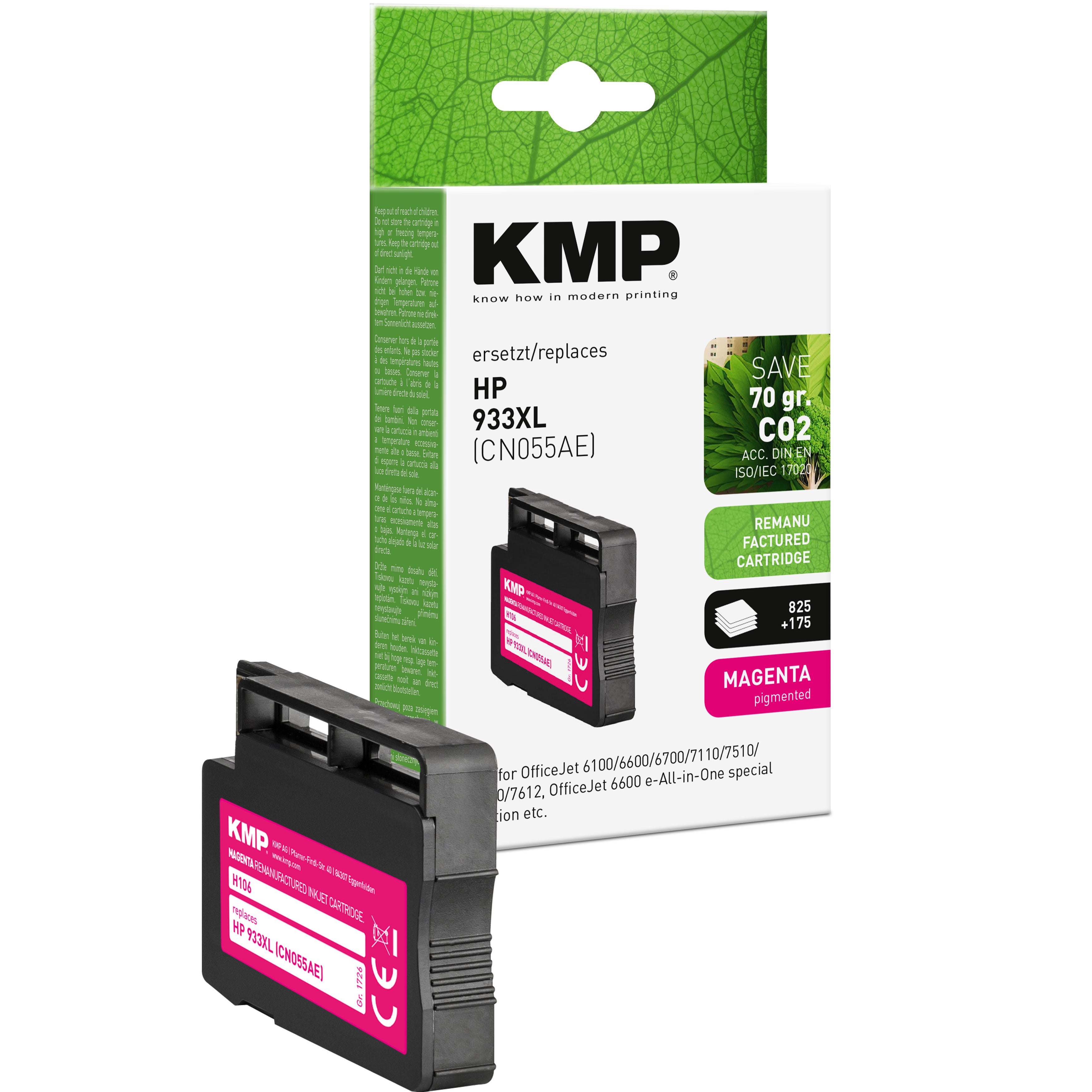 KMP Alternative für HP HP933XL CN055AE Tintenpatrone magenta mit pigmentierter Tinte für OfficeJet 6100