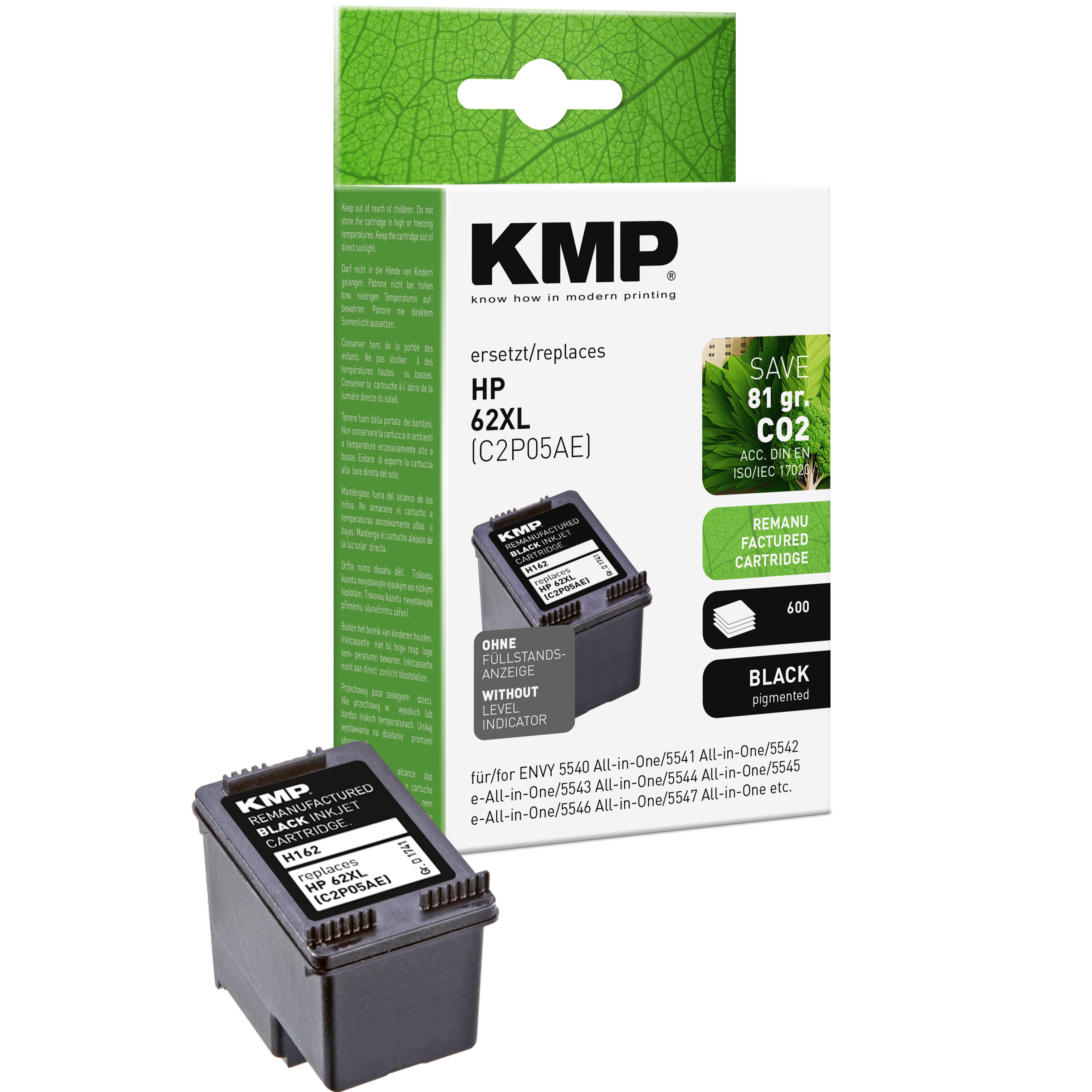 KMP Alternative für HP HP62XL C2P05AE Drucker Tintenpatrone schwarz für All-in-One Drucken Kopieren Scannen