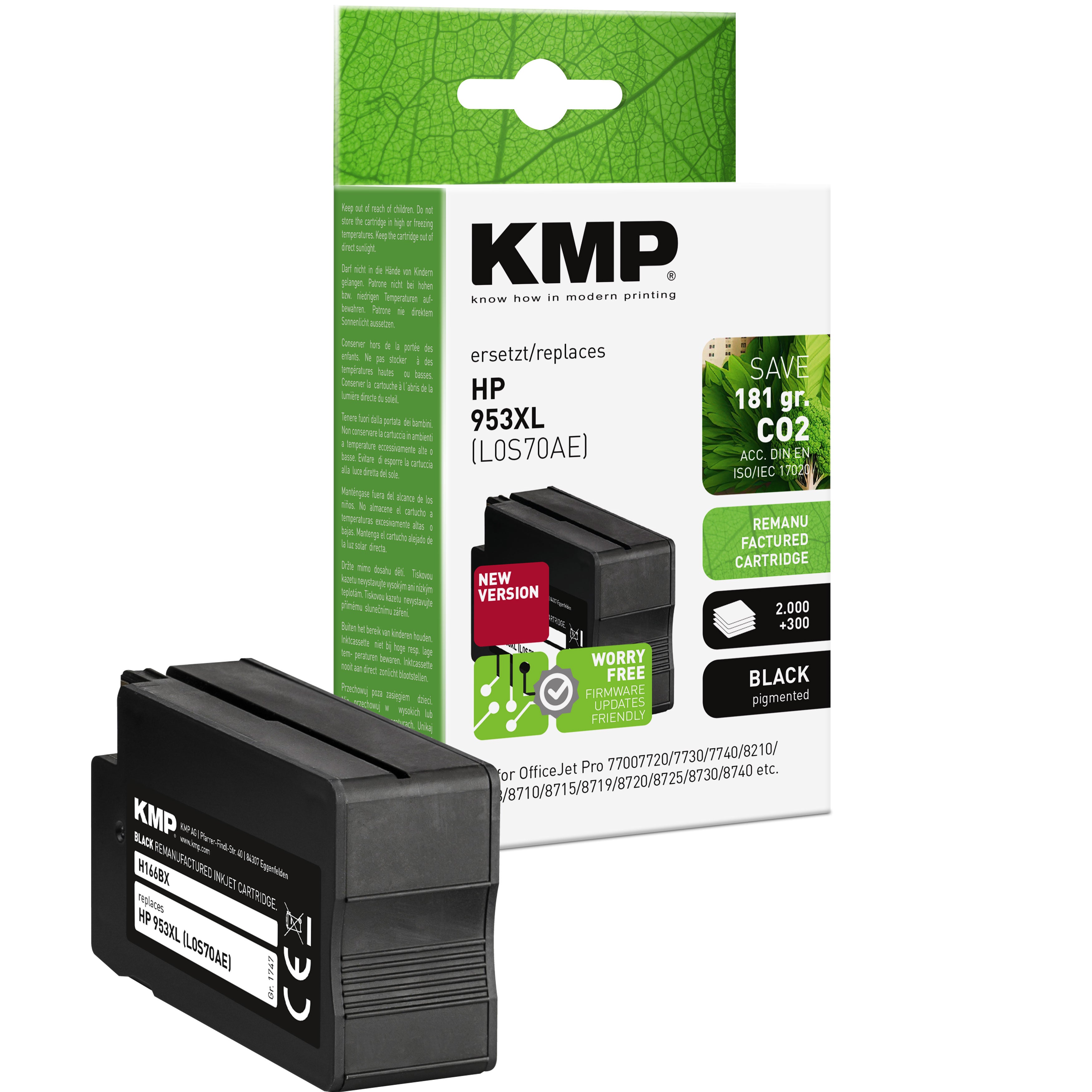 KMP Alternative für HP HP953XL L0S70AE kompatible Toner-Patrone schwarz mit schwarzem Druckkörper