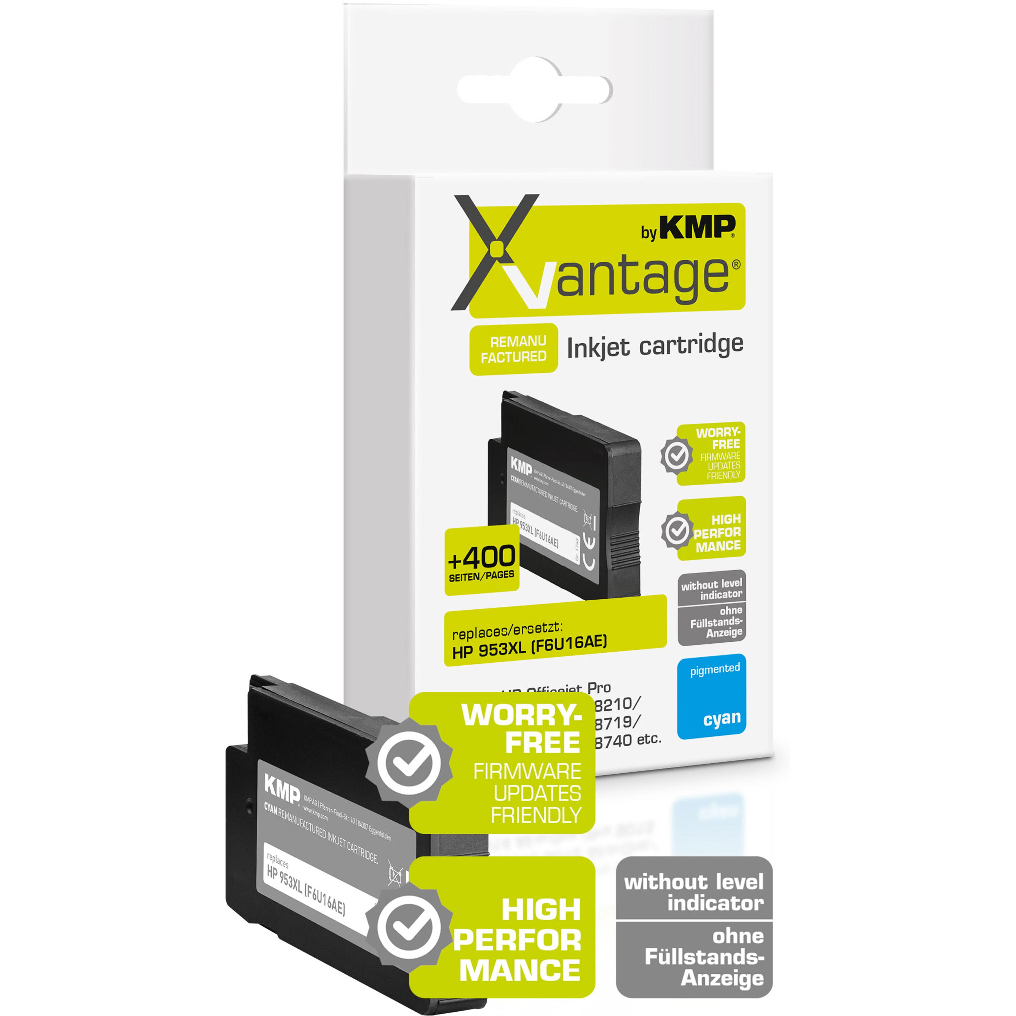 KMP Alternative für HP HP 953XL F6U16AE Tintenpatrone cyan für HP Officejet Pro, kompatibel mit 7720