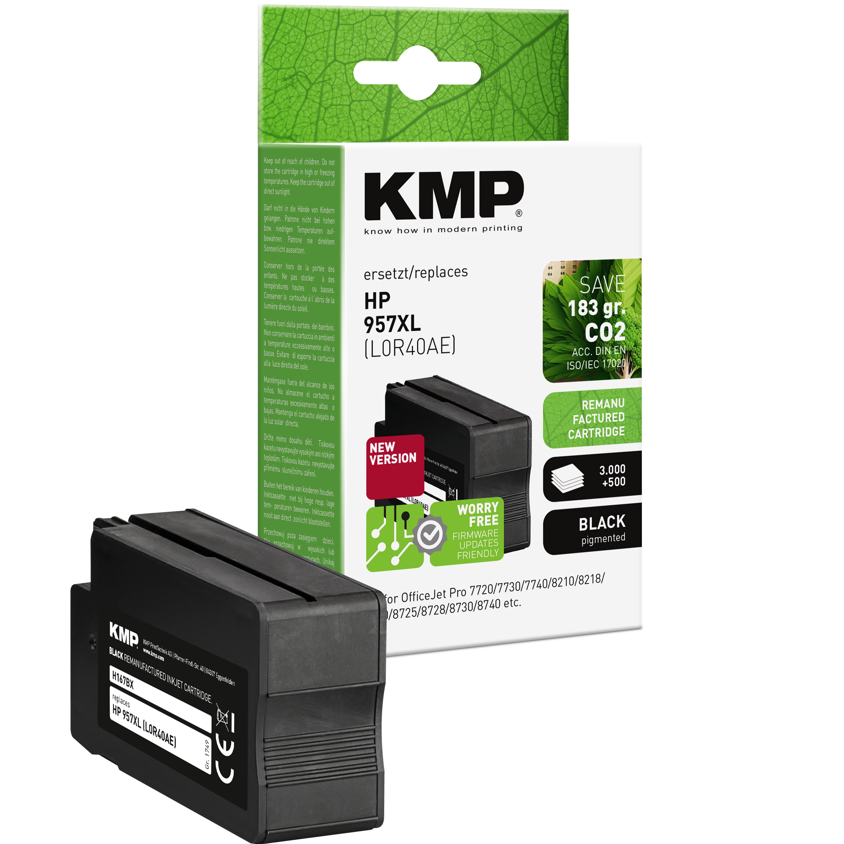 KMP Alternative für HP HP957XL L0R40AE Drucker-Tintenpatrone schwarz mit kompatibler HP Officejet Pro Nutzung