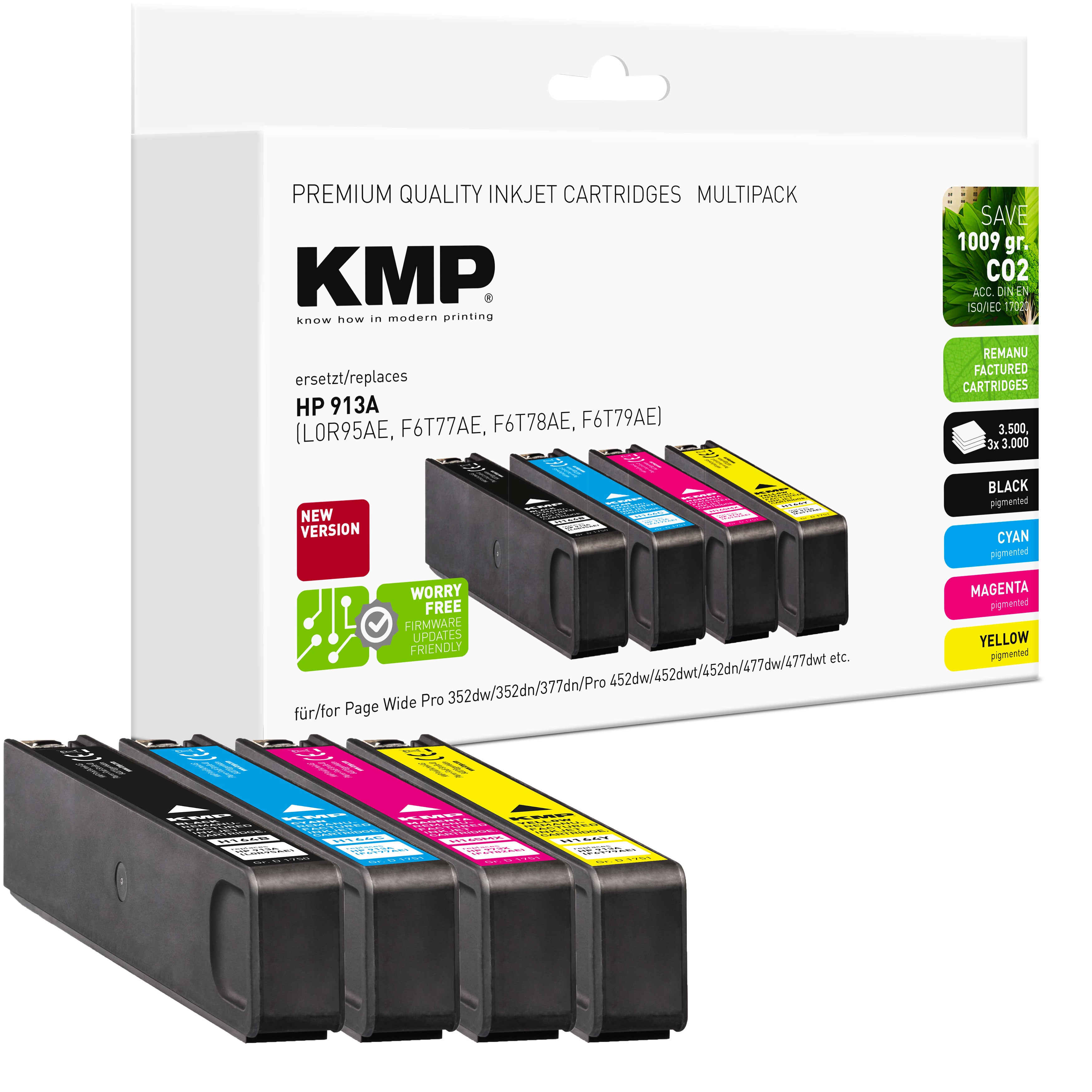KMP Alternative für HP HP913A Tonerpatrone für HP PageWide Pro, mehrfarbig in Schwarz, Cyan, Magenta und Gelb