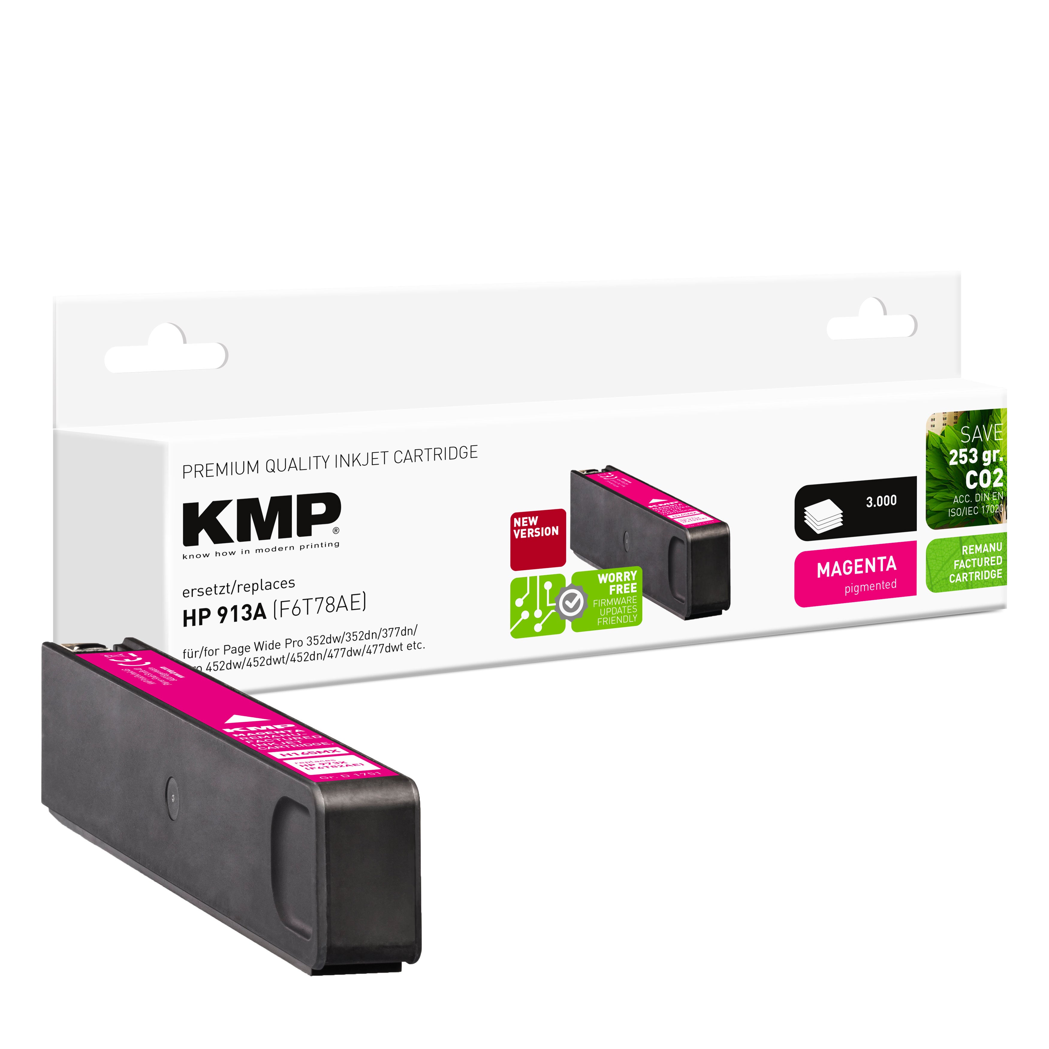 KMP Alternative für HP HP913A F6T78AE kompatible Tonerpatrone magenta für HP PageWide Pro 352dw