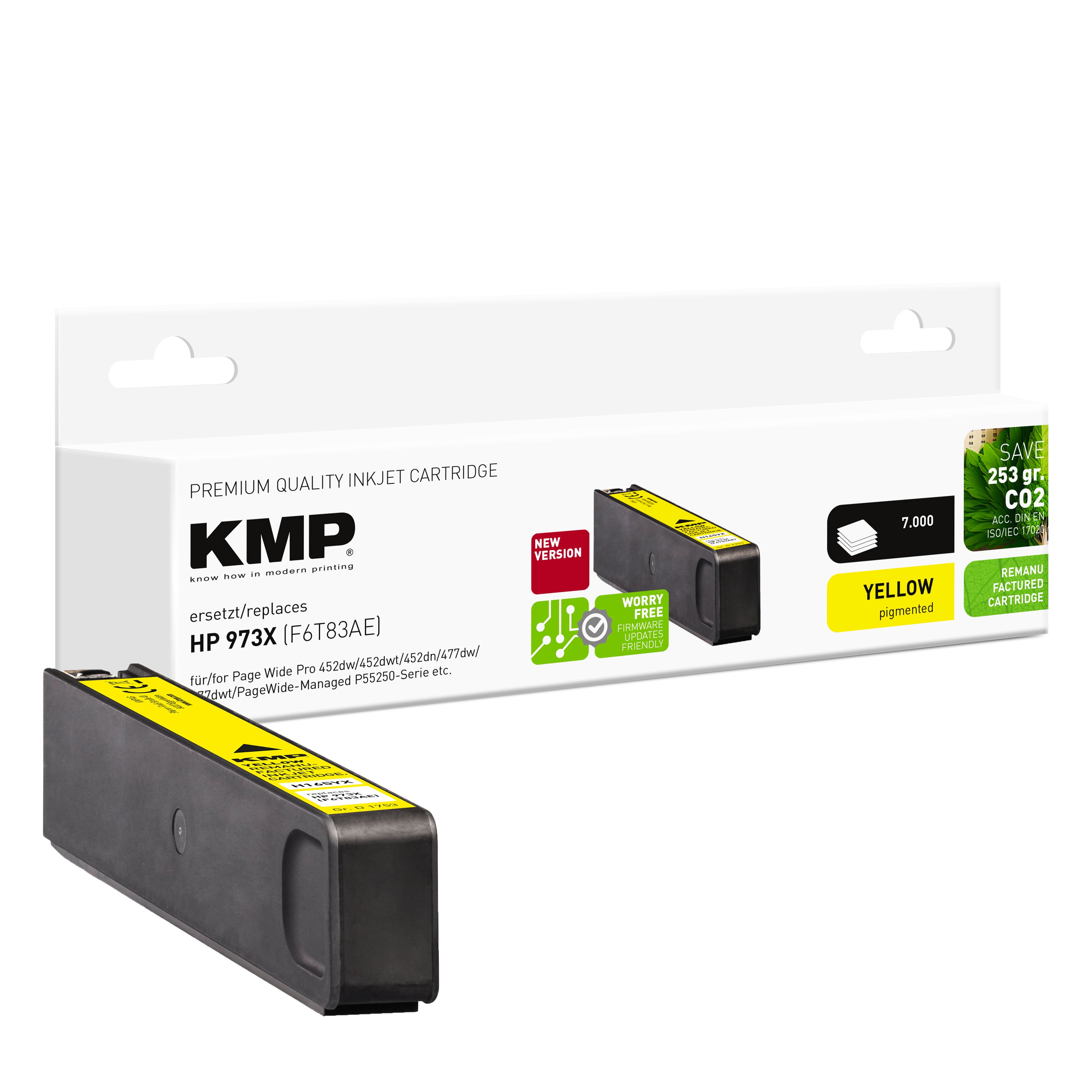 KMP Alternative für HP HP973X F6T83AE Tonerpatrone für HP973X gelb mit pigmentierter Druckfarbe