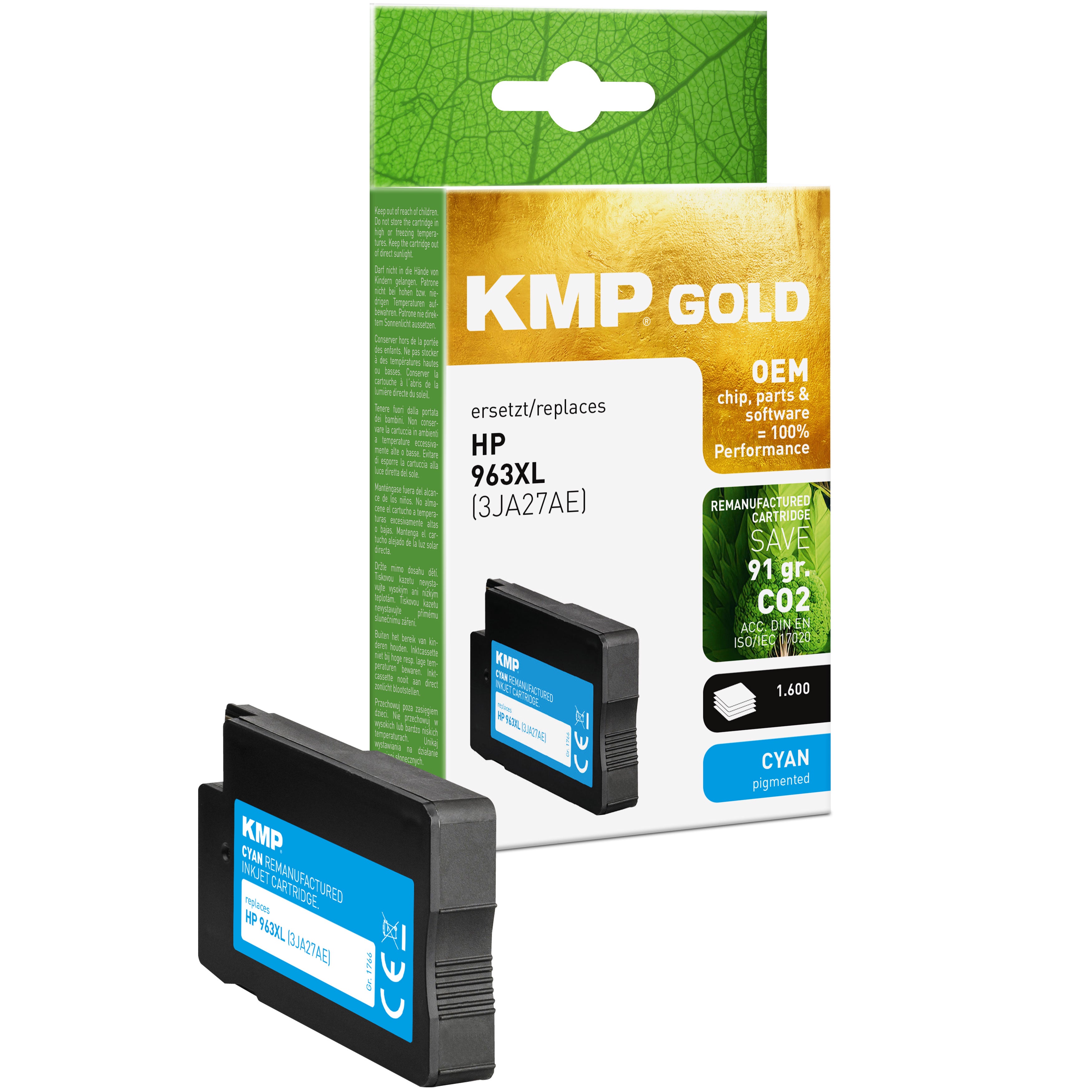 KMP Alternative für HP HP963XL 3JA27AE Tintenpatrone als HP963XL Alternative cyan pigmentiert mit Chip
