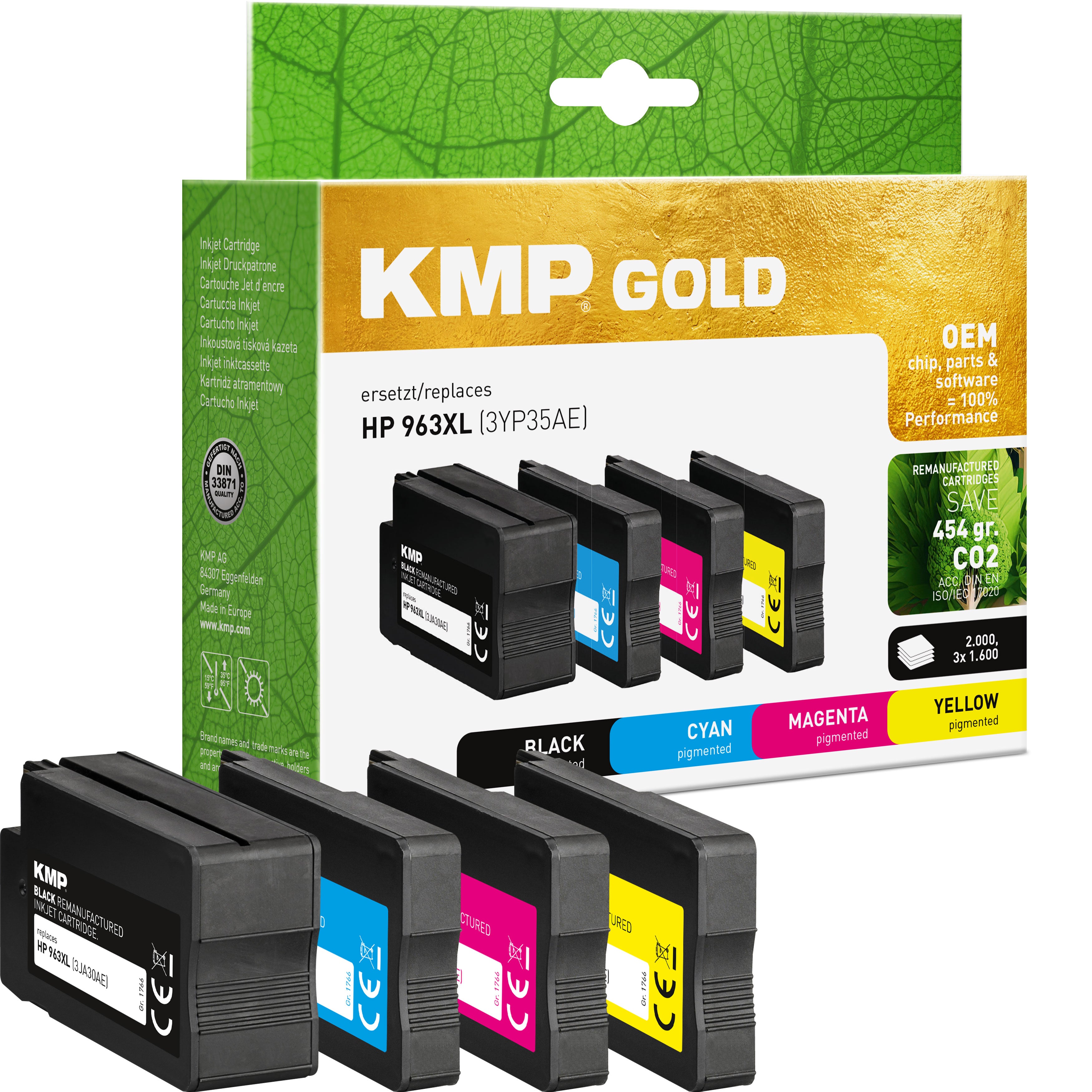 KMP Alternative für HP 963XL 3YP35AE Tintenpatrone in schwarzem Tintenbehälter mit Ersatzpatrone für Tinte