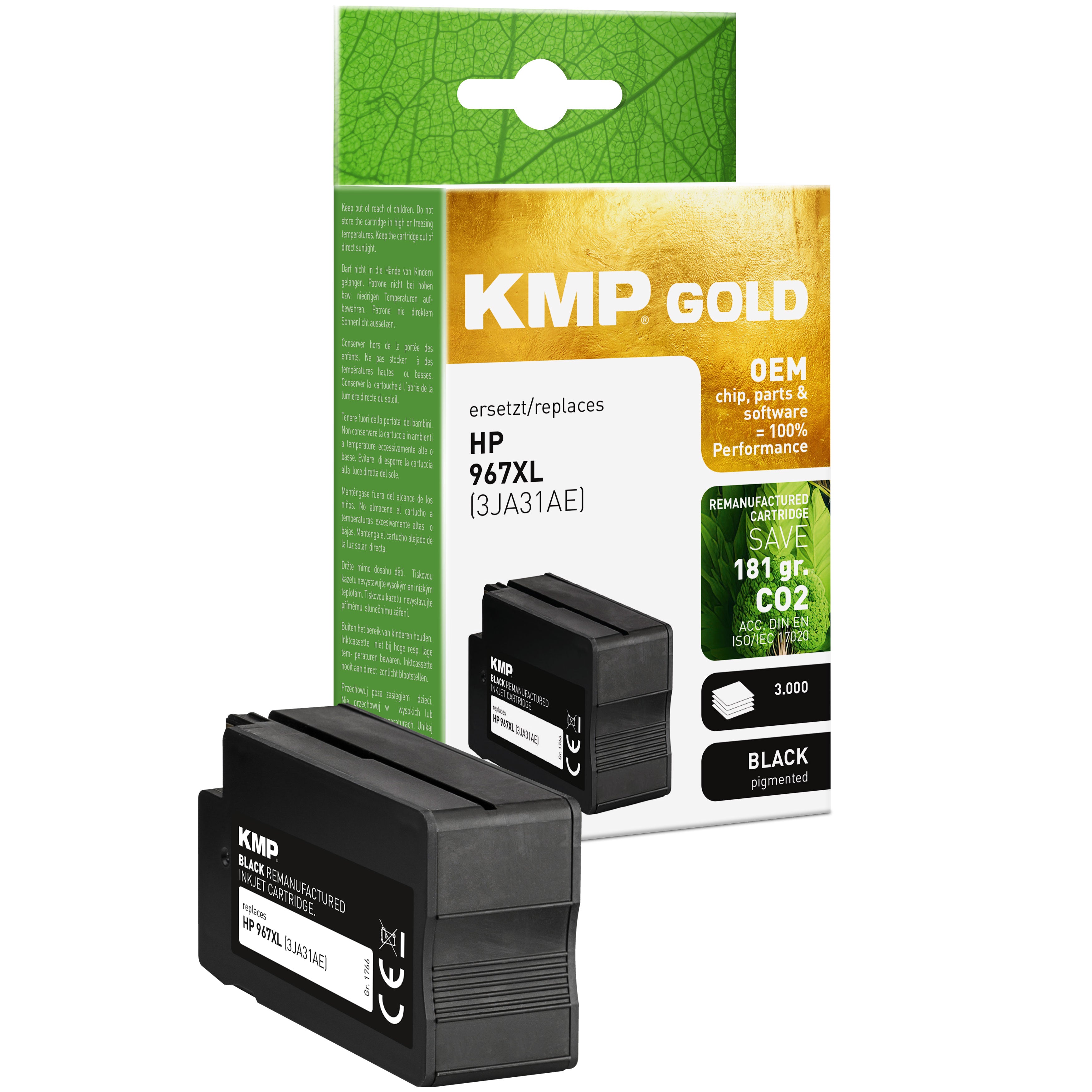KMP Alternative für HP 967XL 3JA31AE Tintenpatrone als Alternative für HP 967XL, schwarz, für Tintenstrahldruck