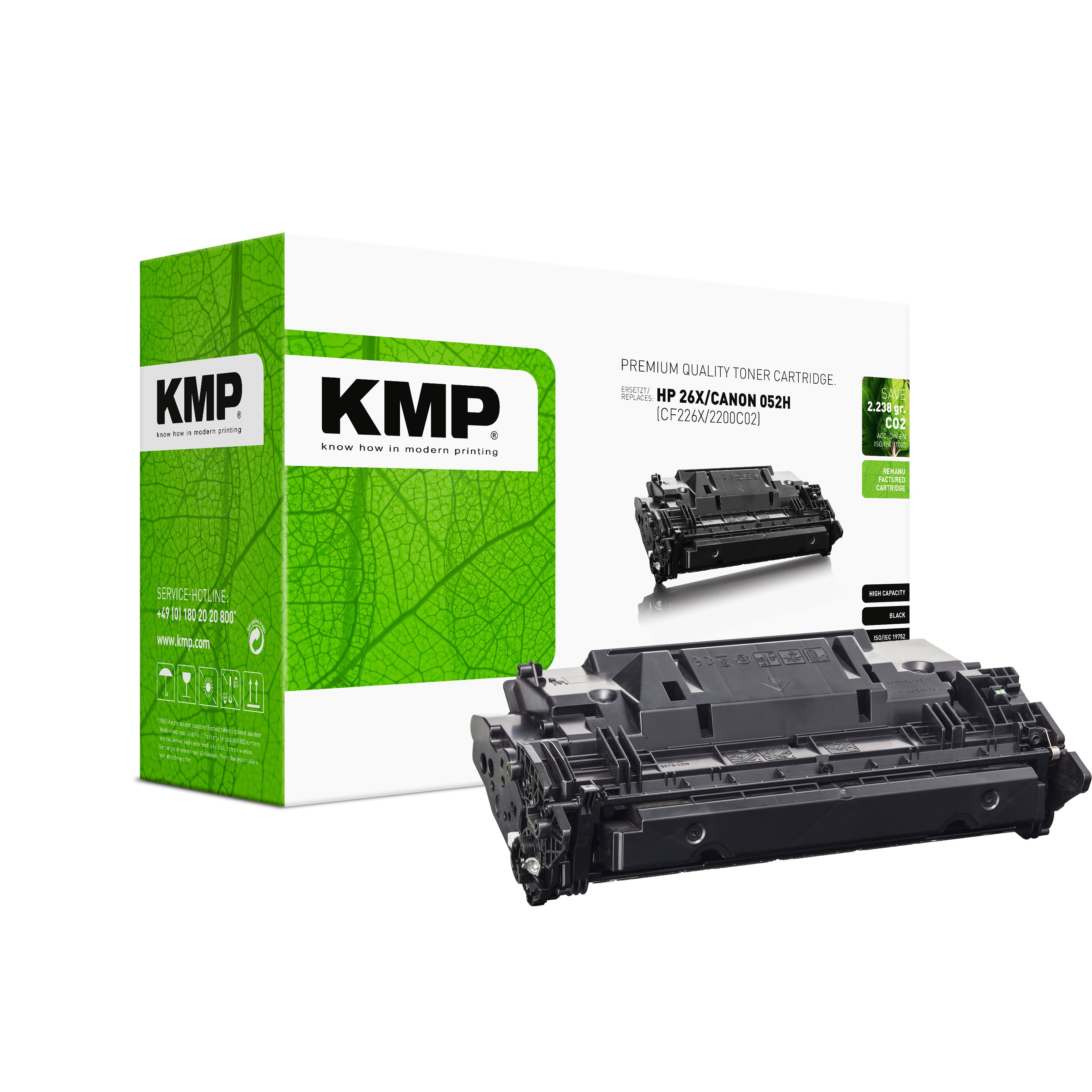 KMP Alternative für HP HP26X CF226X Canon 052H 2200C02 Tonerpatrone für Laser-Drucker grün mit schwarzer Kartusche