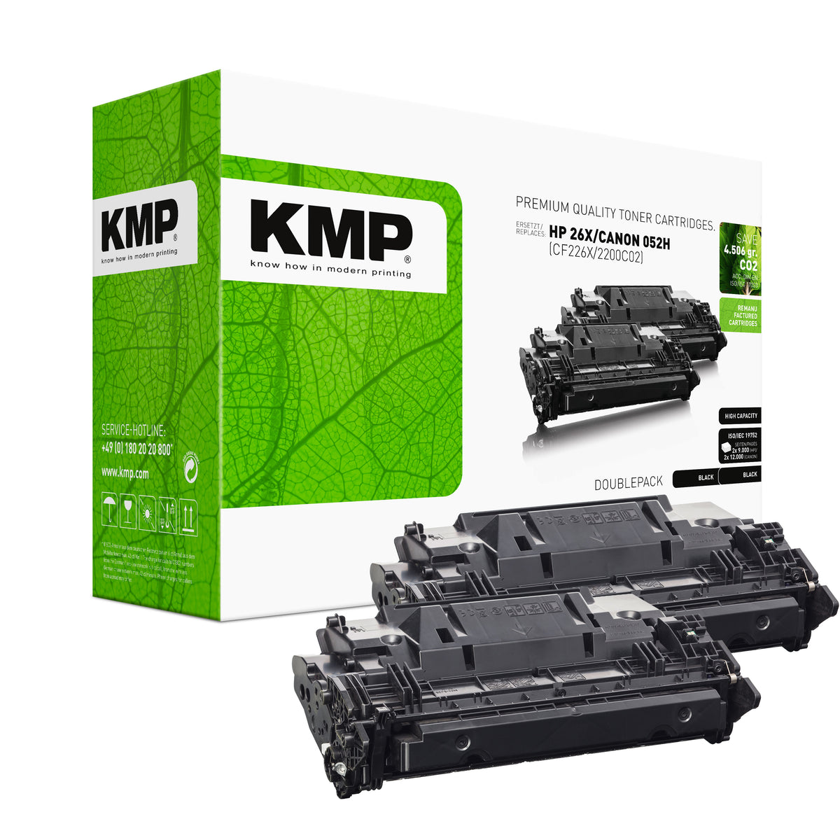 KMP Alternative für HP HP26X CF226XD Canon 052H 2200C02 Tonerpatrone für Laser Drucker, grün und schwarz