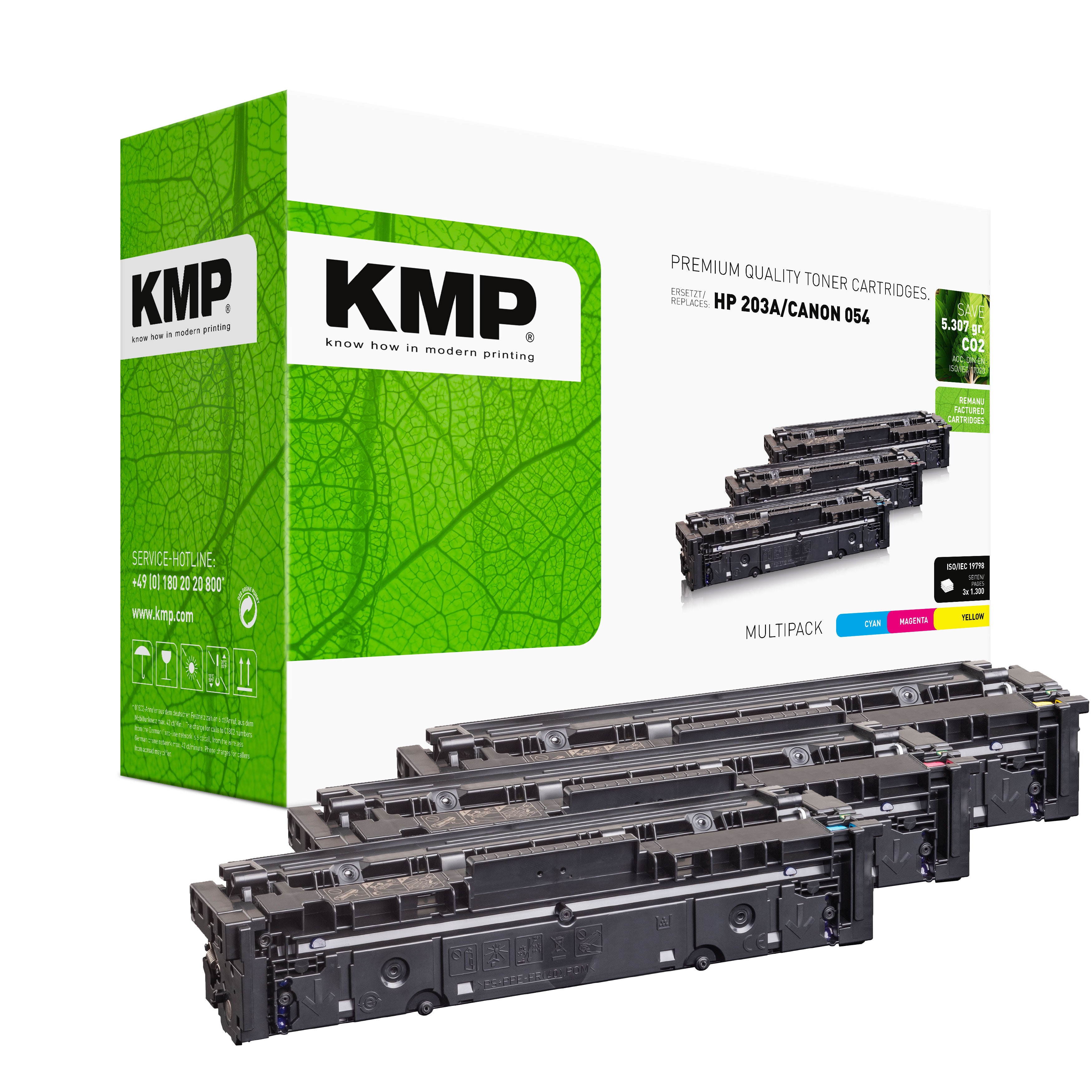 KMP Alternative für HP HP203A und Canon 054 Toner für Color Laser Drucker, grünem Karton und schwarzen Tonerkassetten