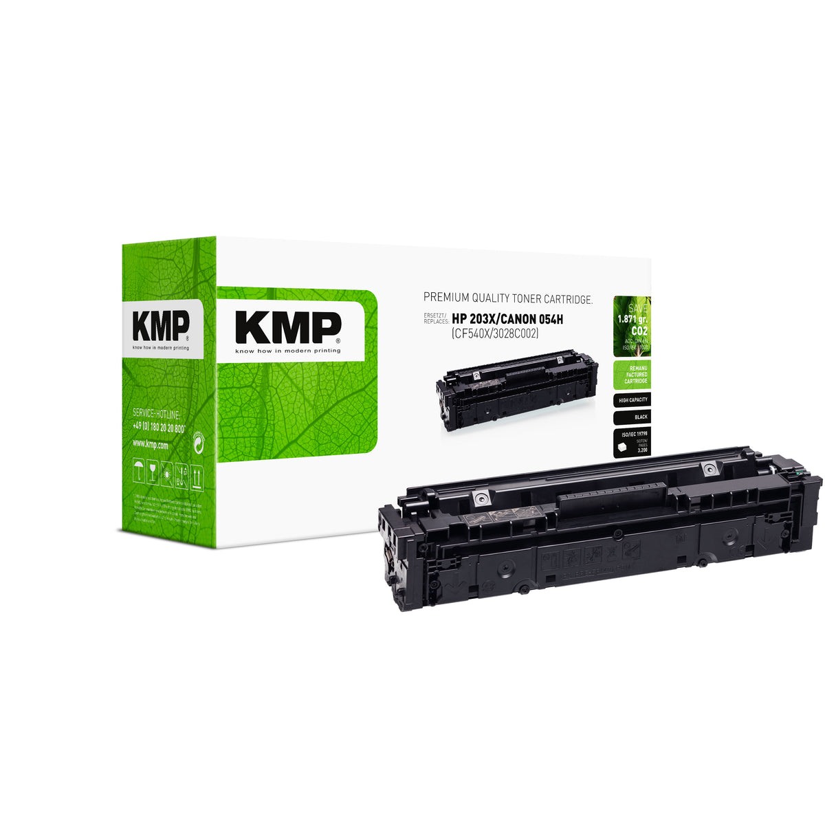 KMP Alternative für HP HP203X CF540X Canon054H 3028C002 Toner für Laserfarbdruck in Grün mit schwarzer Kartusche