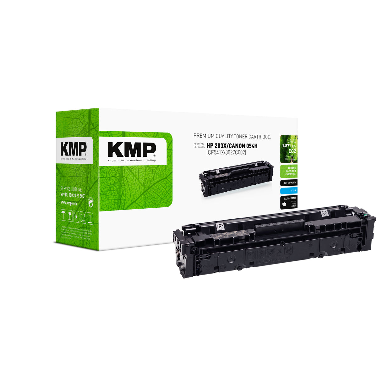 KMP Alternative für HP HP203X und Canon 054H Tonerpatrone in grün mit kompatibler HP203X und Canon 054H