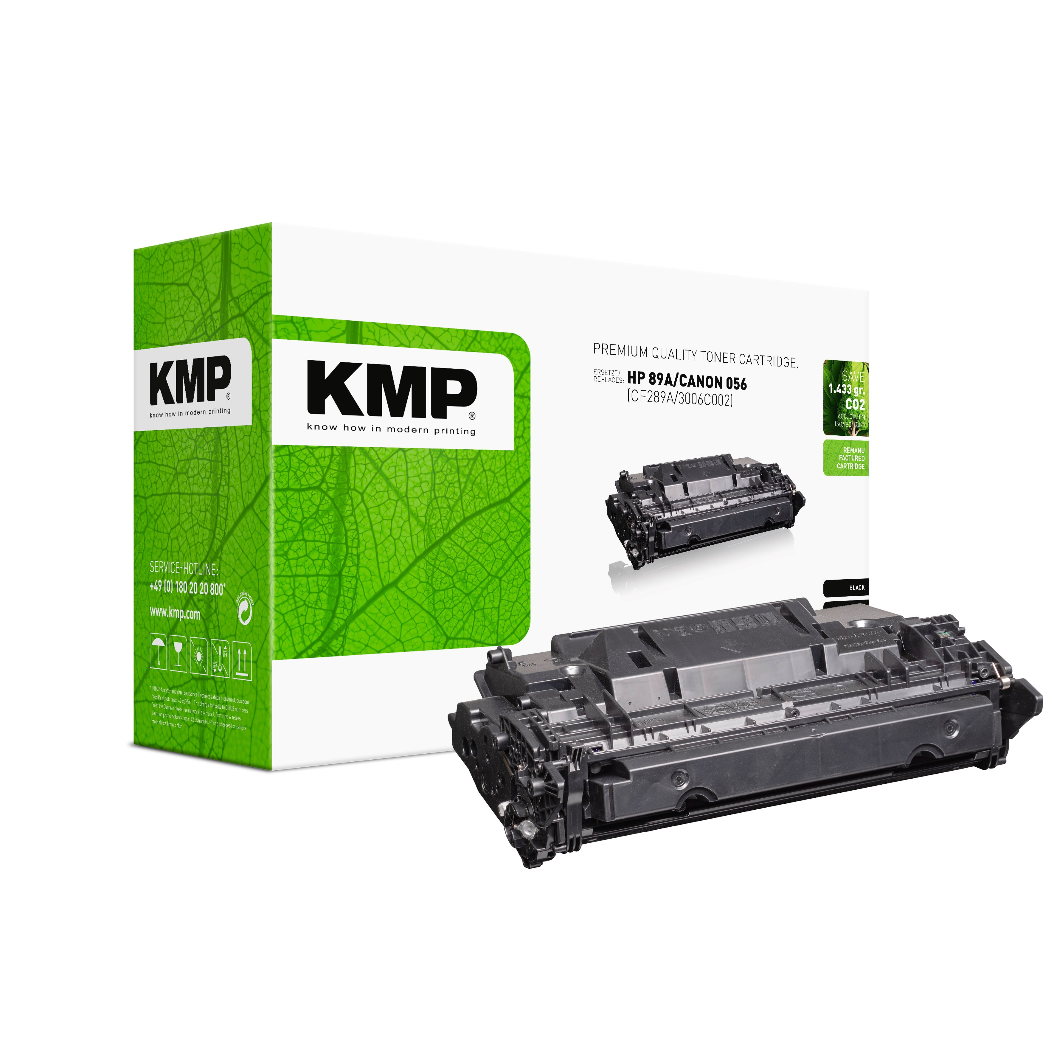 KMP Alternative für HP HP89A Canon 056L Tonerpatrone für HP LaserJet, grün bedruckte Verpackung und schwarze Kartusche