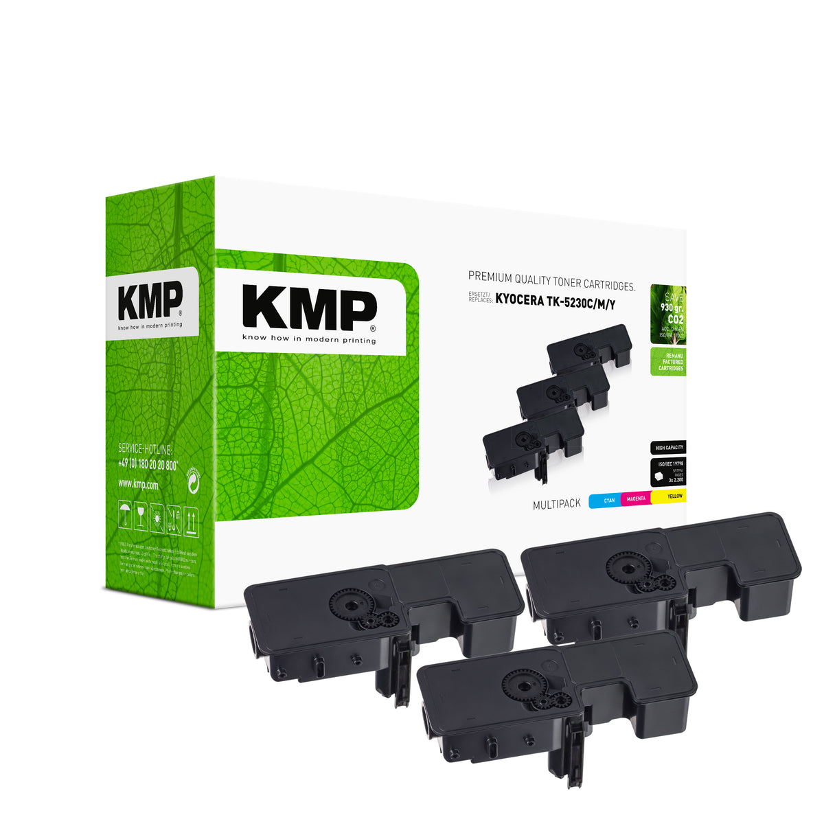 KMP Alternative für Kyocera TK5230C, TK5230M, TK5230Y Tonerpatrone für Kyocera, grün mit schwarzem Druckmodul