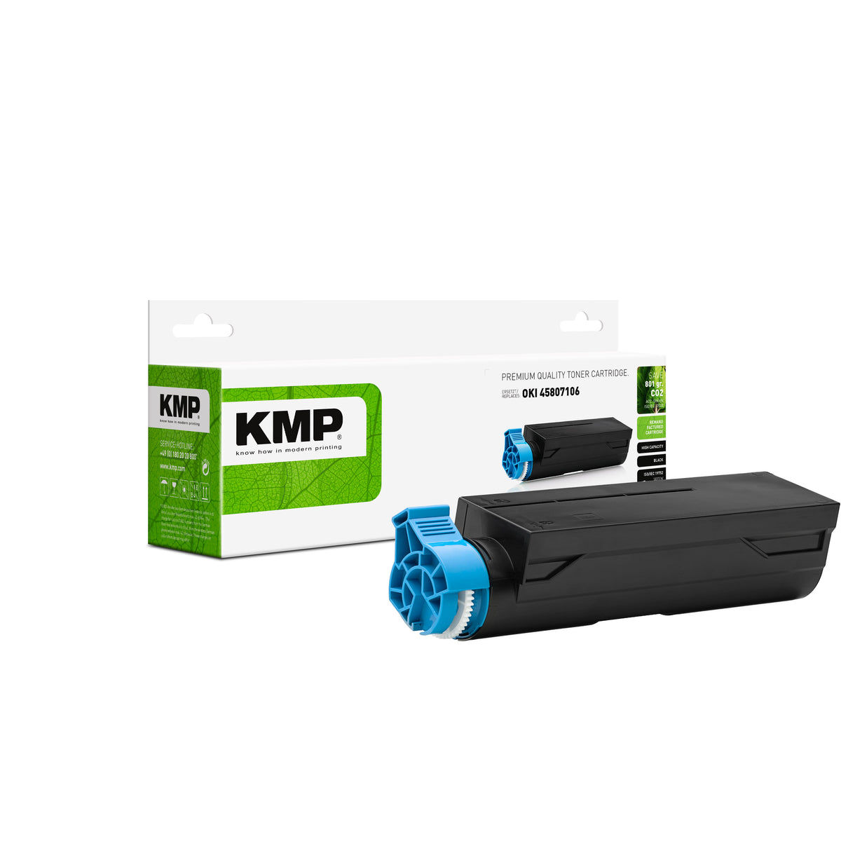 KMP Alternative für OKI 45807106 Toner für Kopierer und Faxgeräte in grün und schwarz mit schwarzer Kartusche